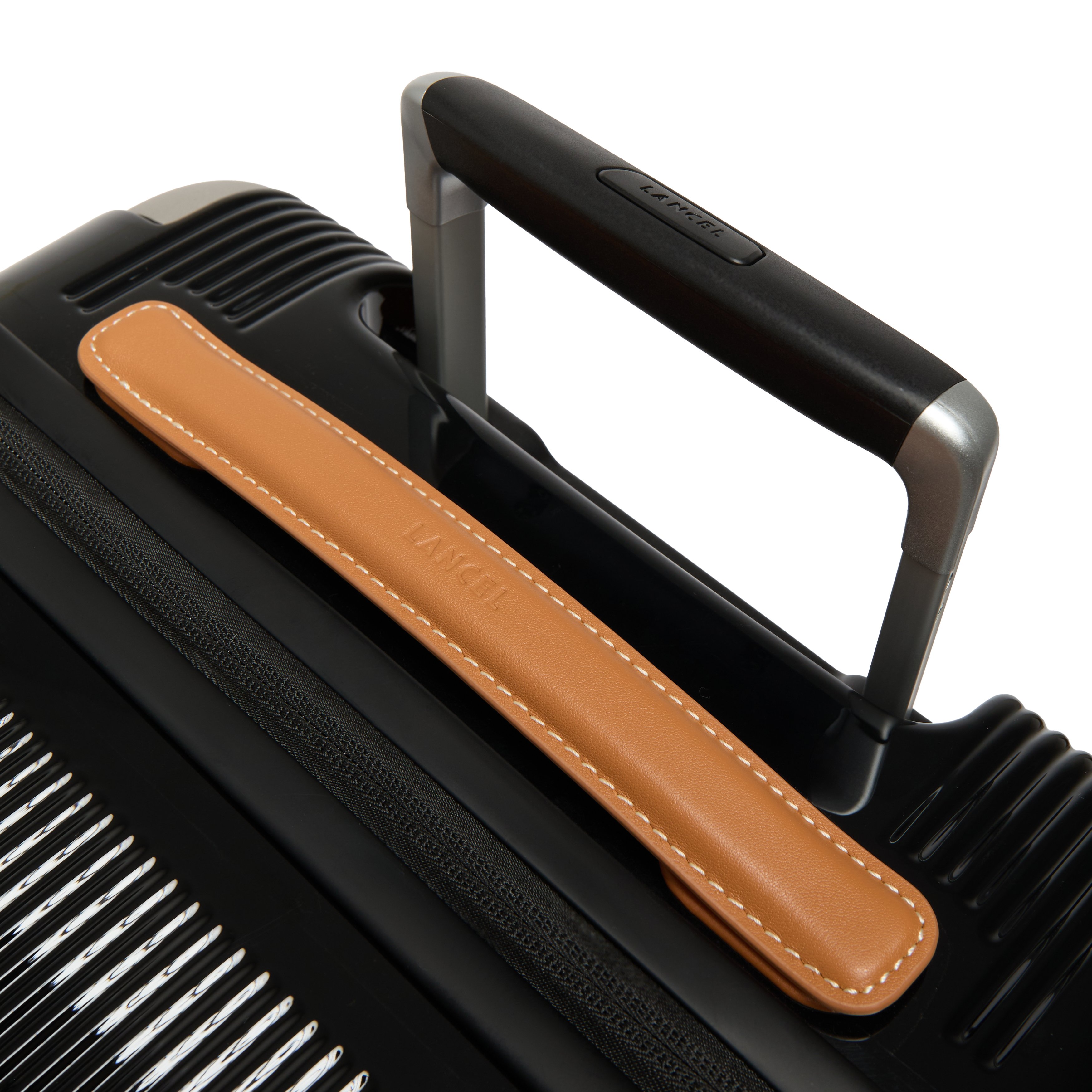 Handbagage met 4 wielen, uitbreidbare rits, met het Lancel-embleem van polycarbonaat en leer. LANCEL Zwart