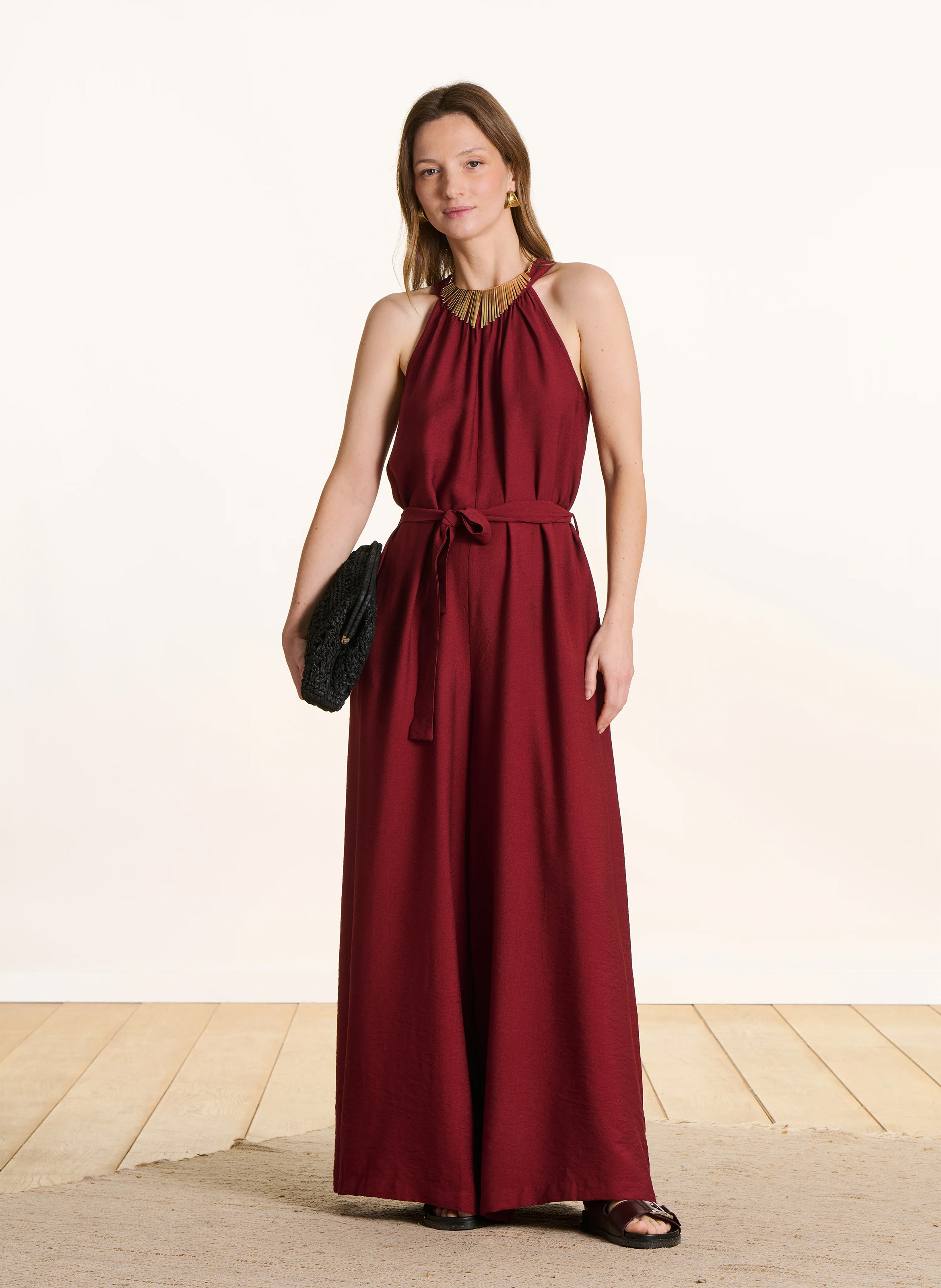 Lange soepelvallende jumpsuit LA FEE MARABOUTEE Bruin