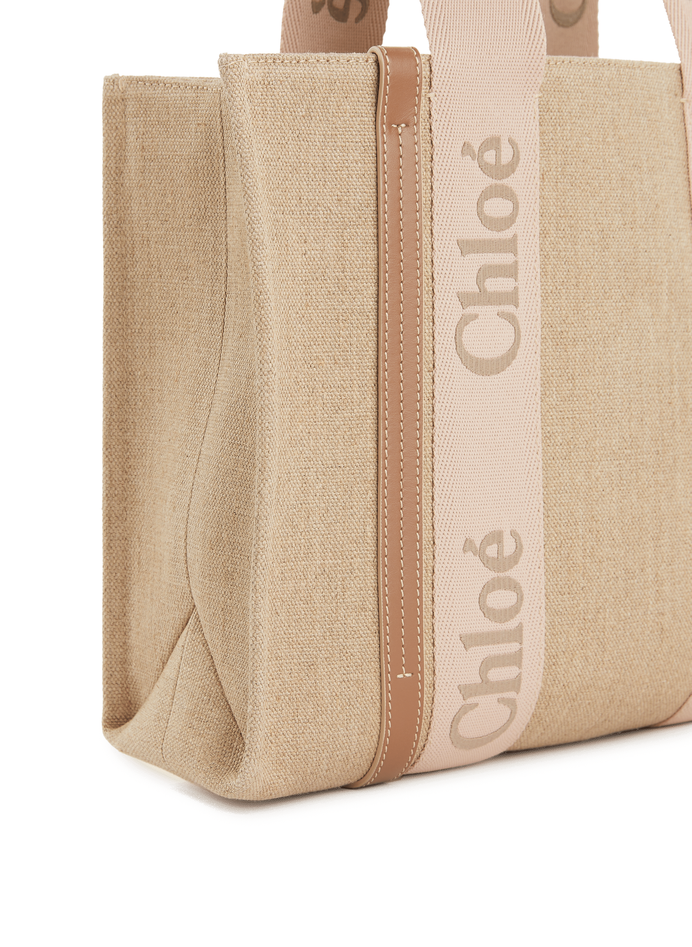 Sac cabas Woody en cuir et toile CHLOÉ Beige