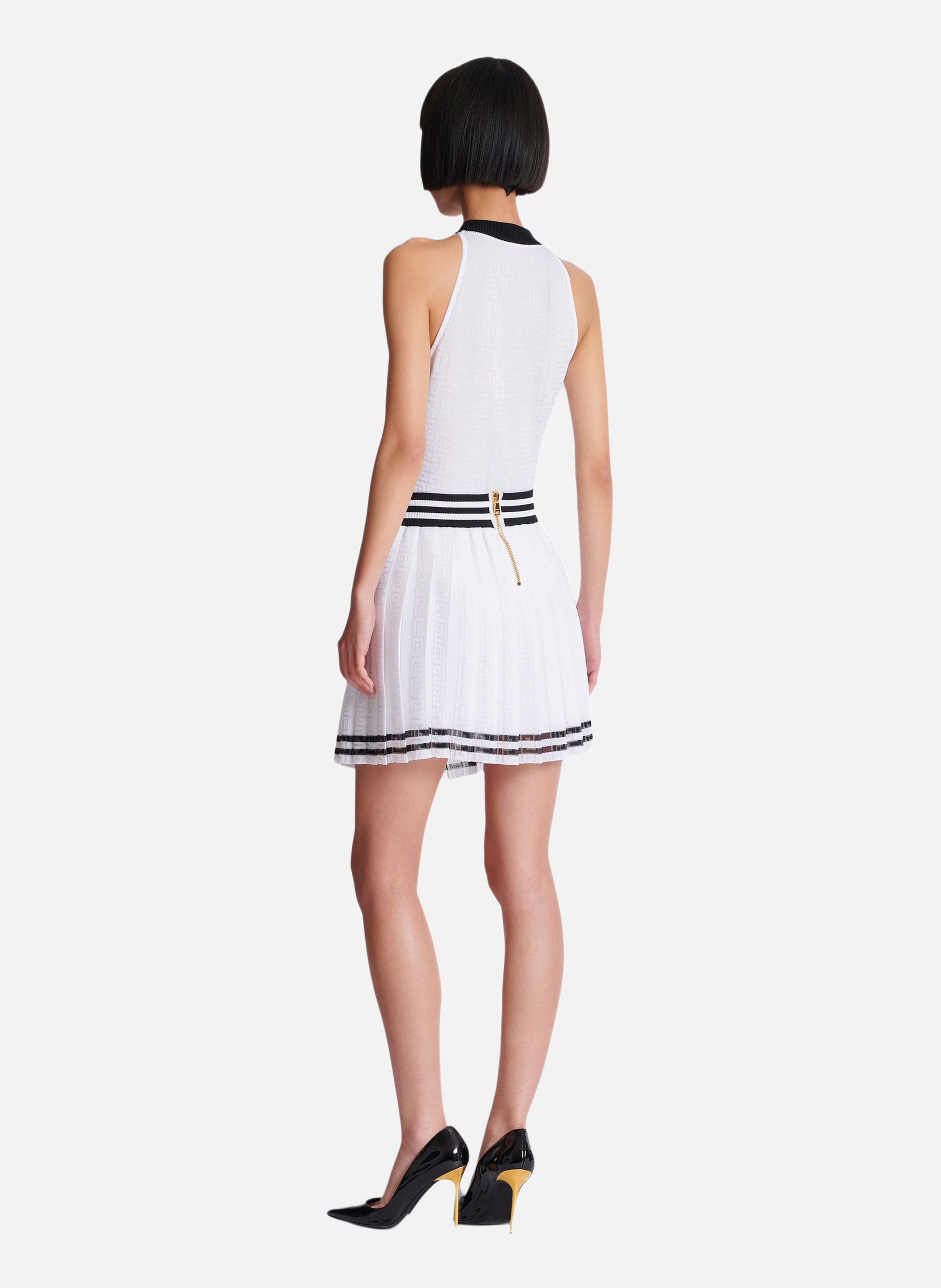 Body bicolore en maille monogrammée BALMAIN Blanc