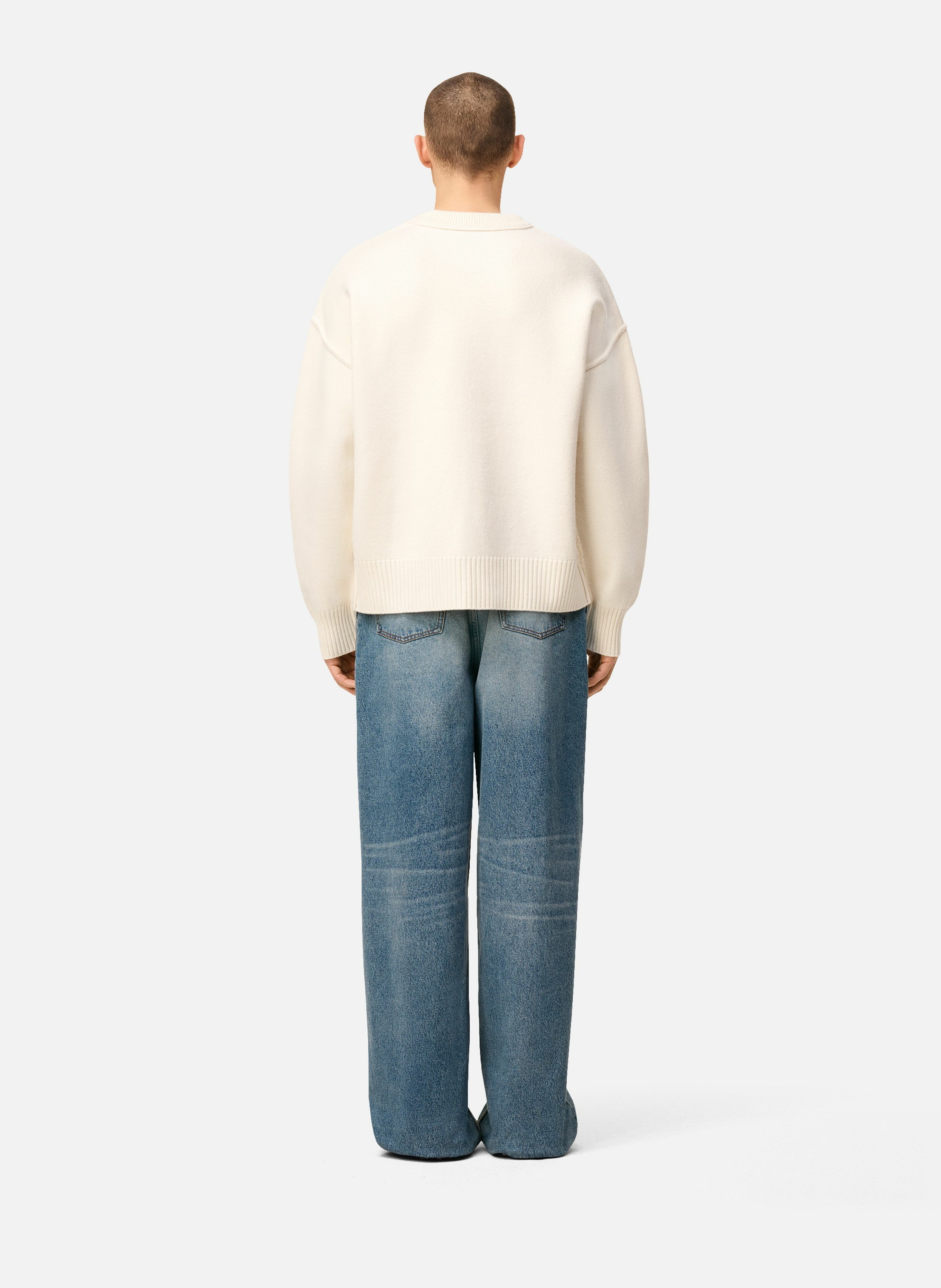 Pull col rond ami de coeur en laine unisexe AMI PARIS Blanc