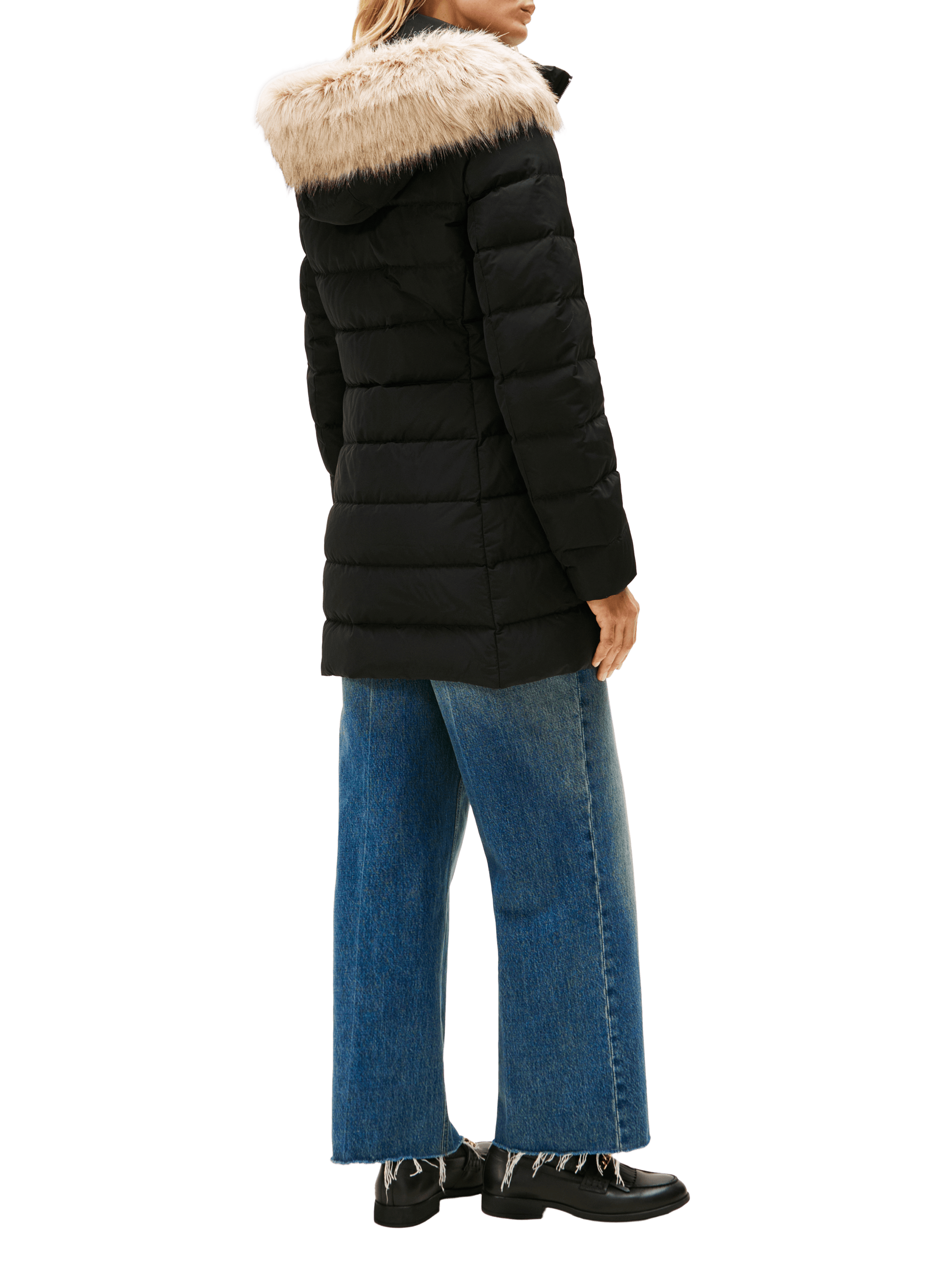 Hooded puffer jacket in faux fur TOMMY HILFIGER Black