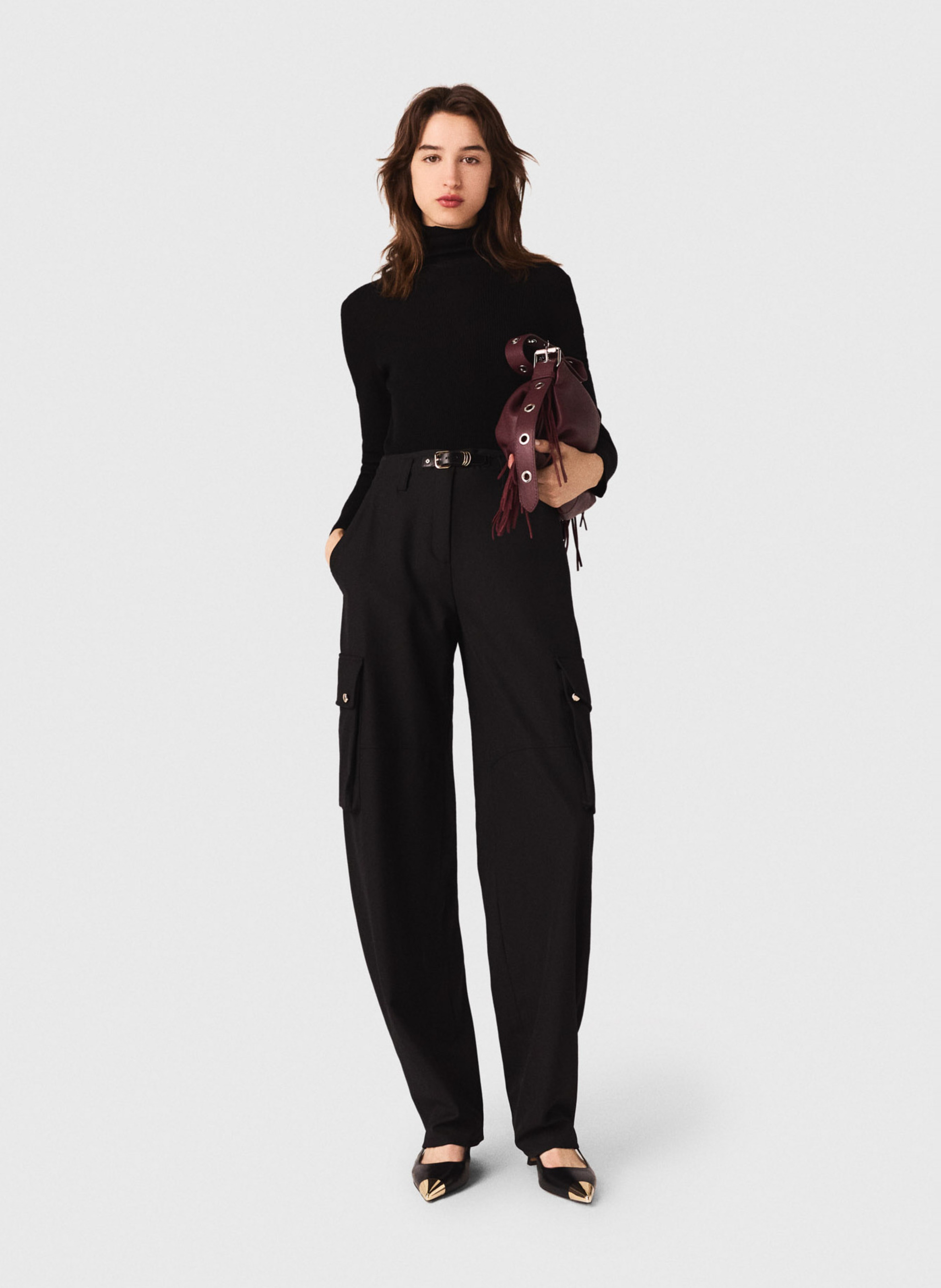 Pull col montant en laine mélangée Noir