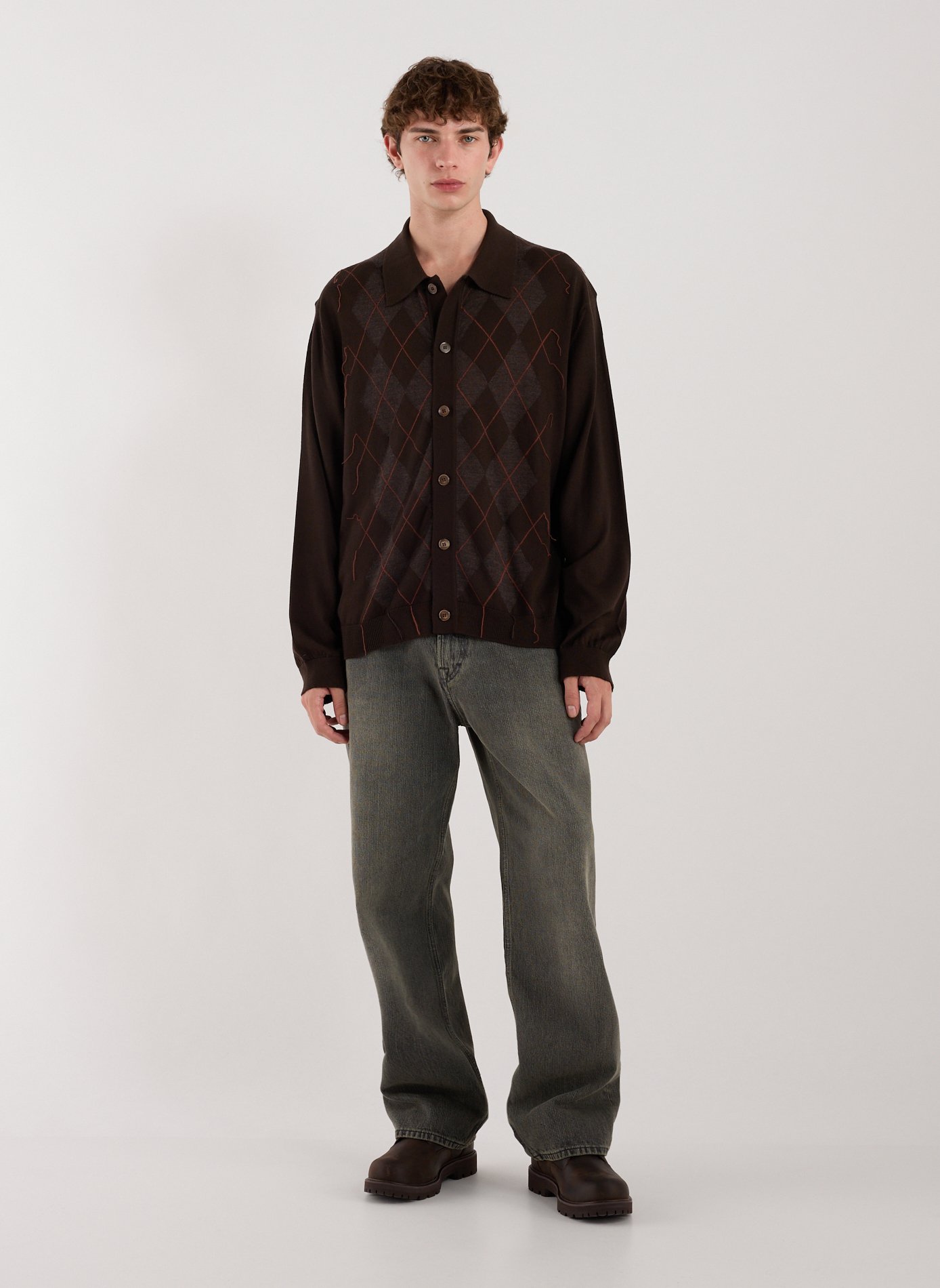 Pull en laine à motif carreaux OUR LEGACY Marron