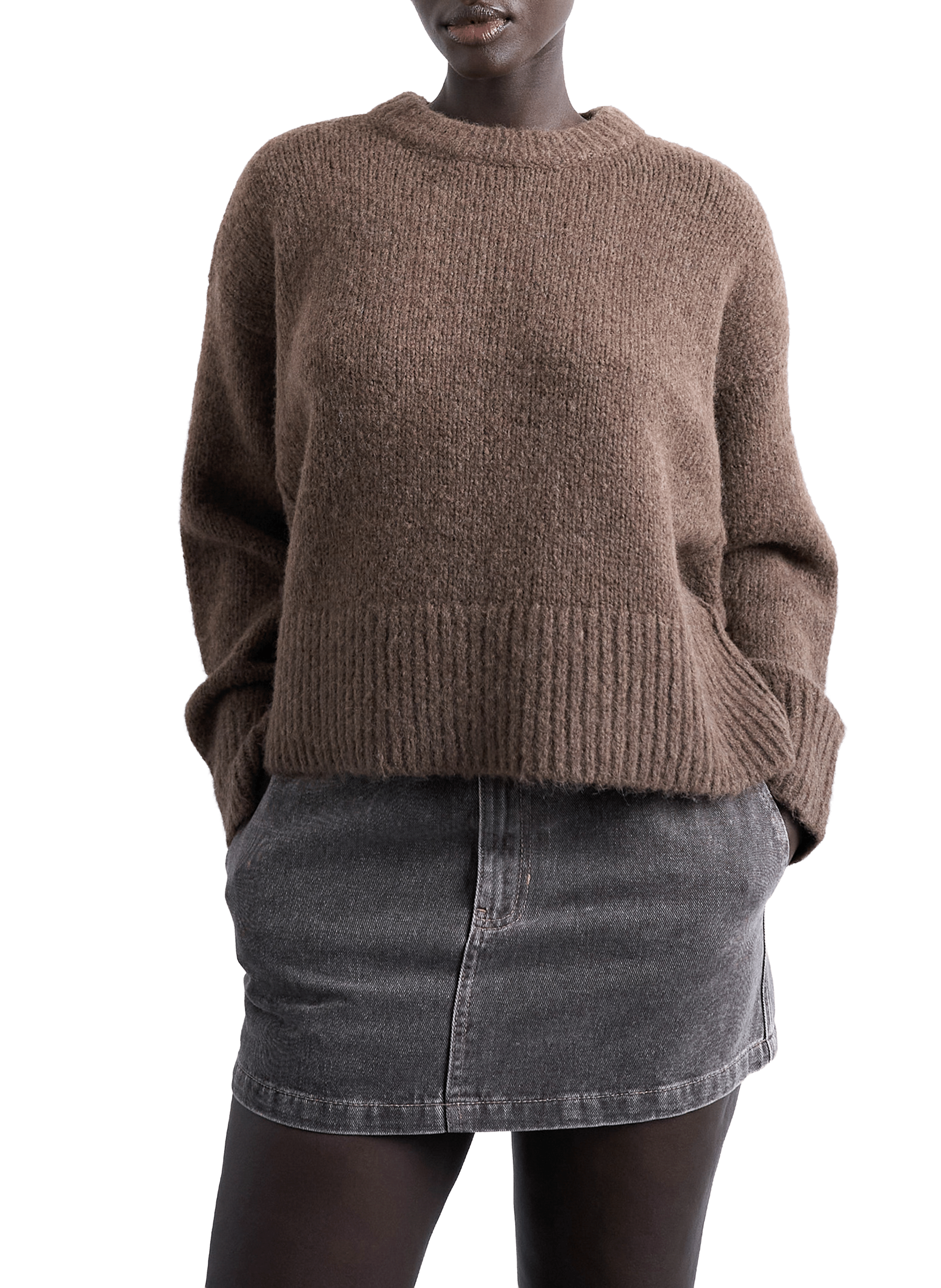 TOPSHOP Knitted round-neck jumper Brown