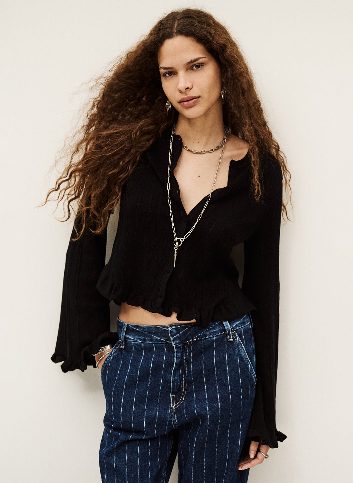 Cardigan droit col rond en coton vitis BA&SH Noir