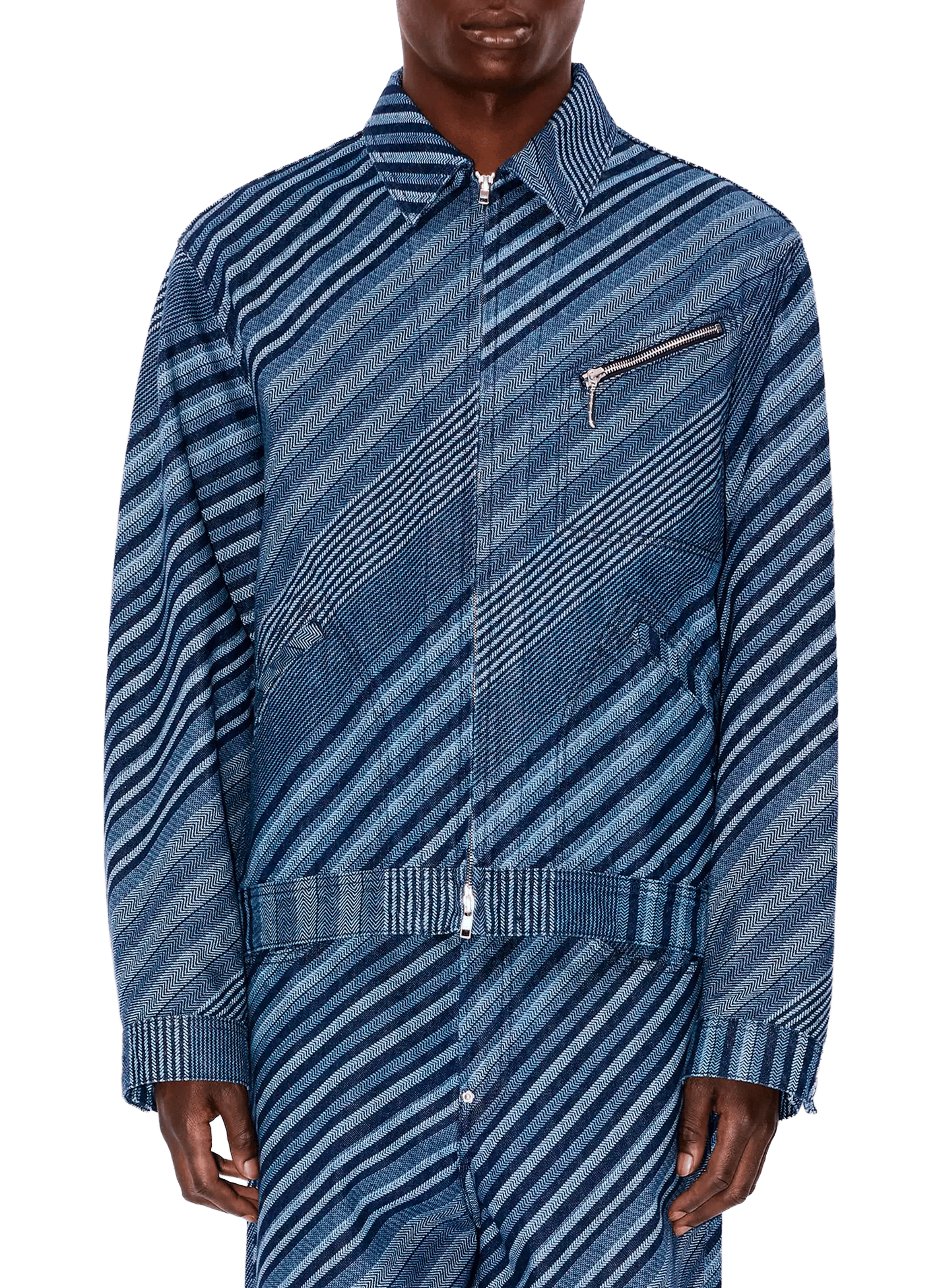 KENZO Veste rayé en denim Bleu