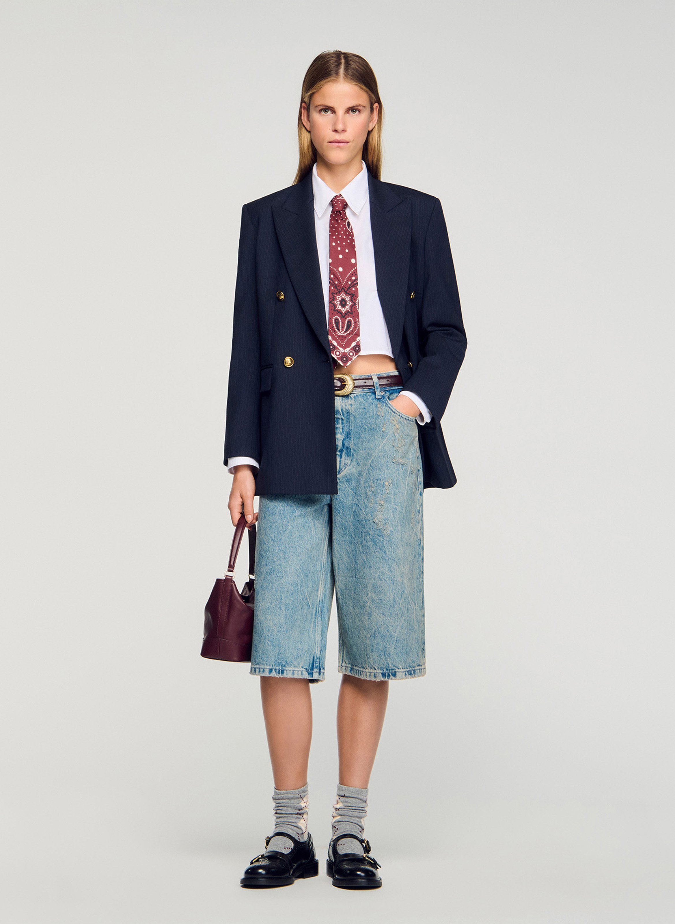 Bermuda large en coton SANDRO Bleu