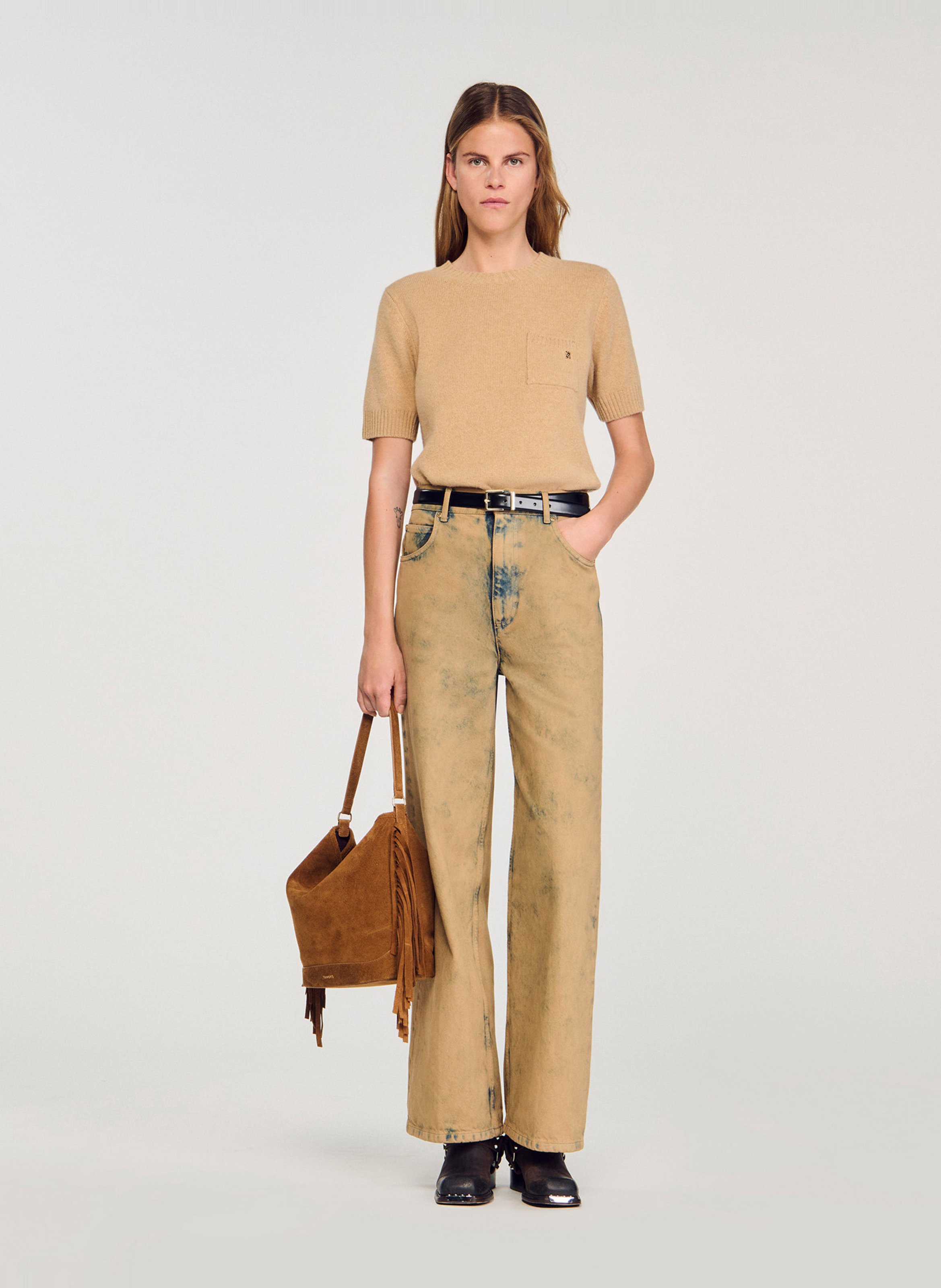 Pull col rond en laine SANDRO Marron