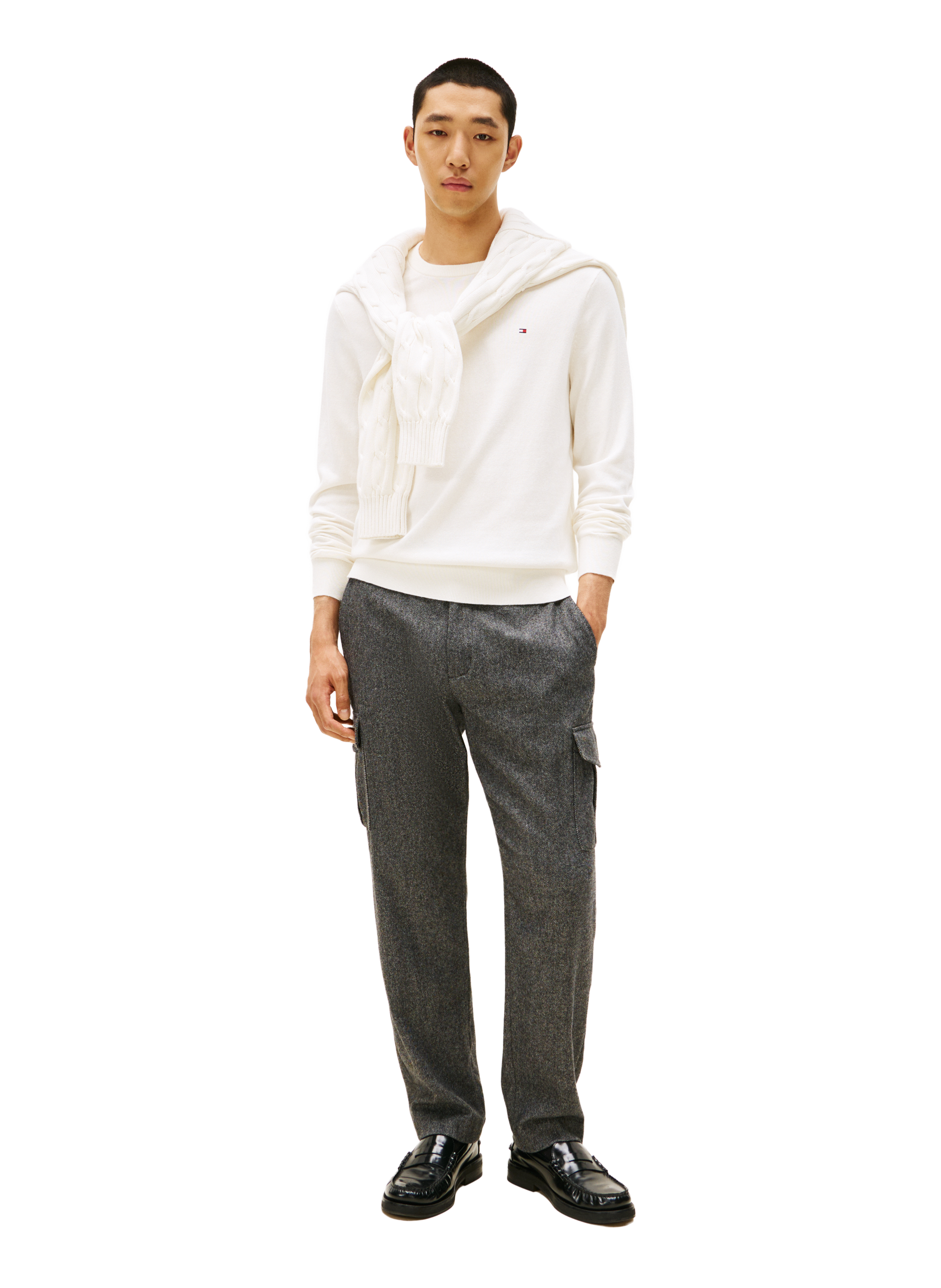 Pull col rond en coton et cachemire TOMMY HILFIGER Beige