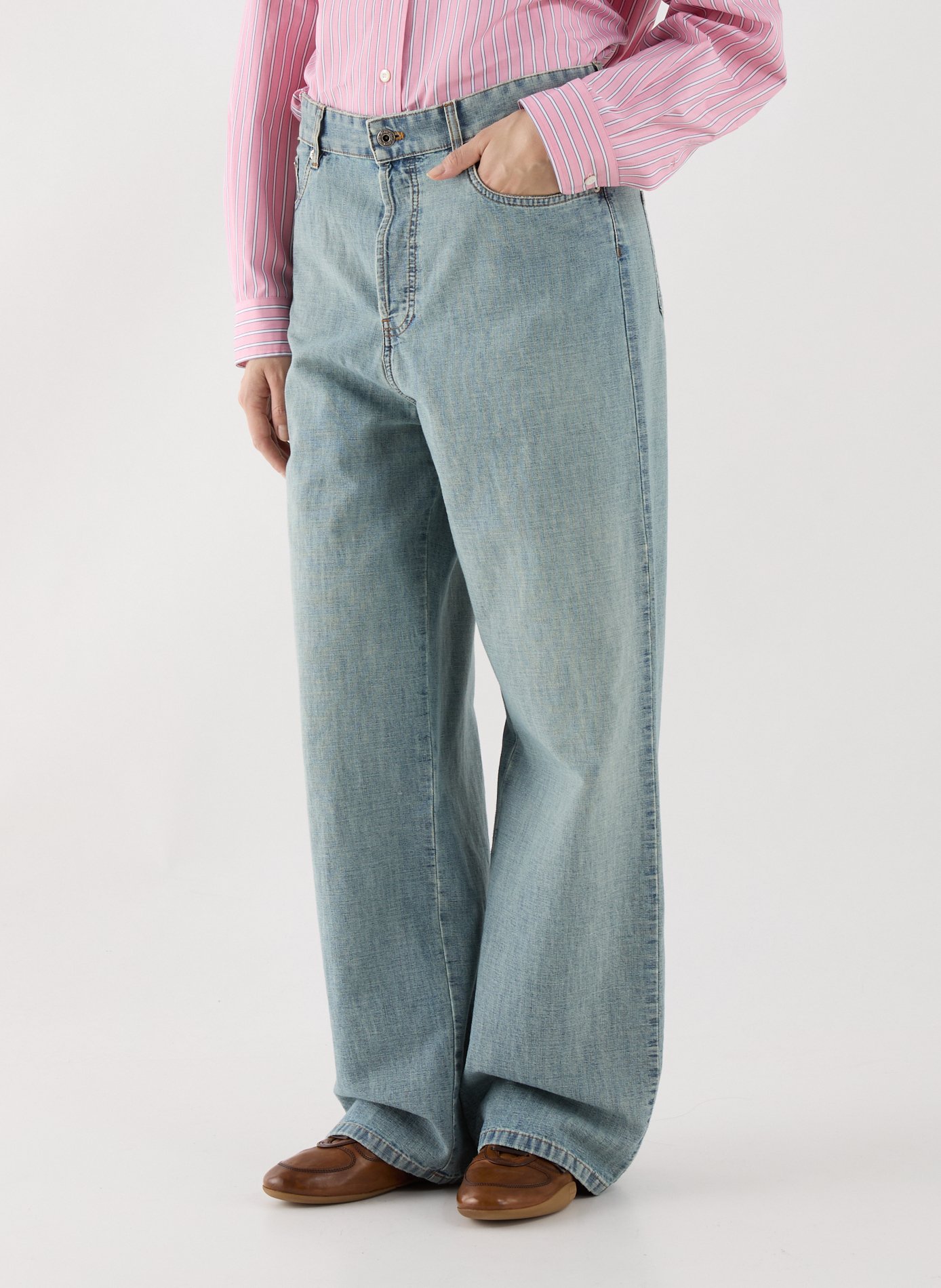 Straight and wide cotton jeans MIU MIU Blue