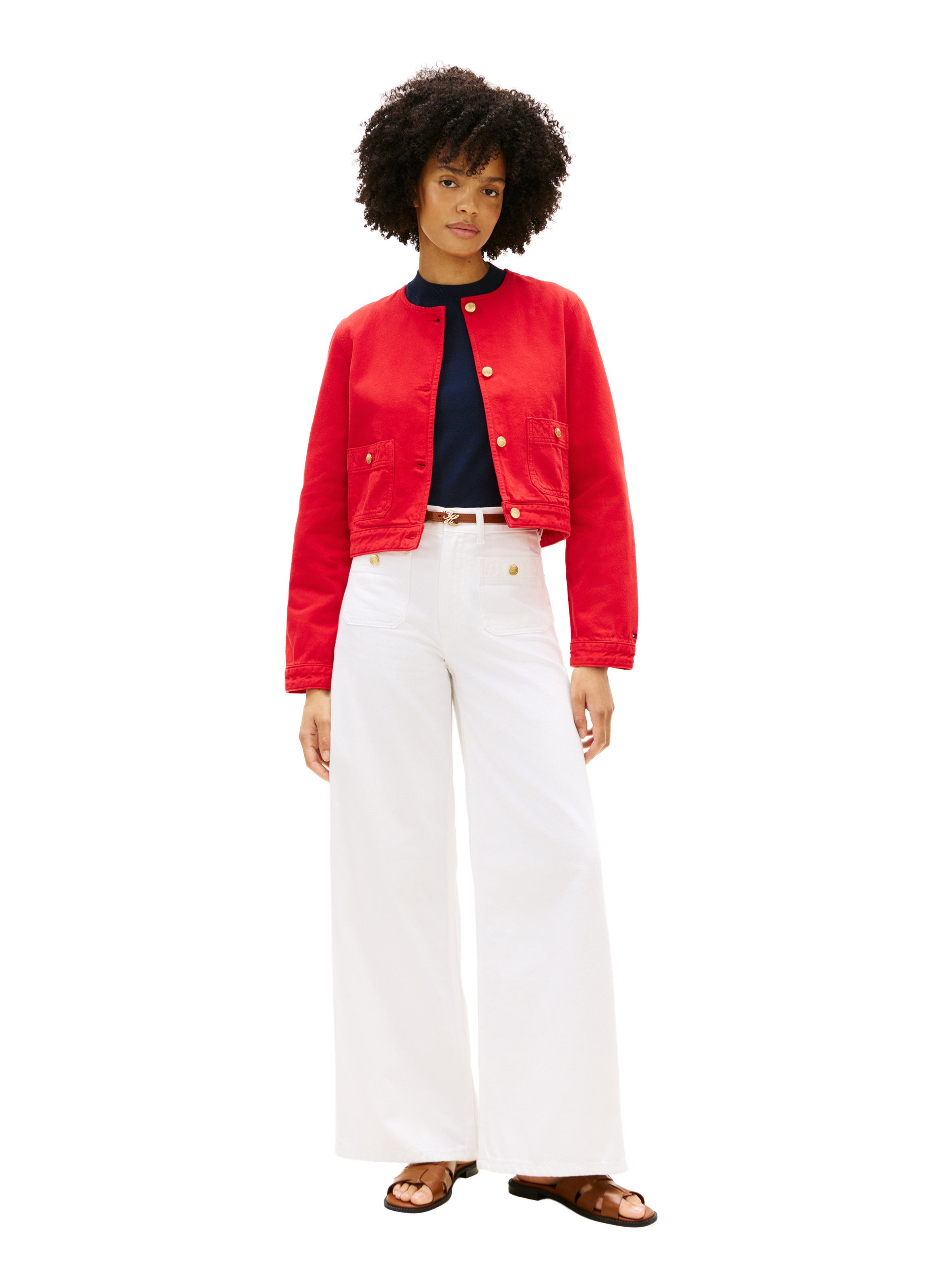 Cotton denim straight jacket TOMMY HILFIGER Red