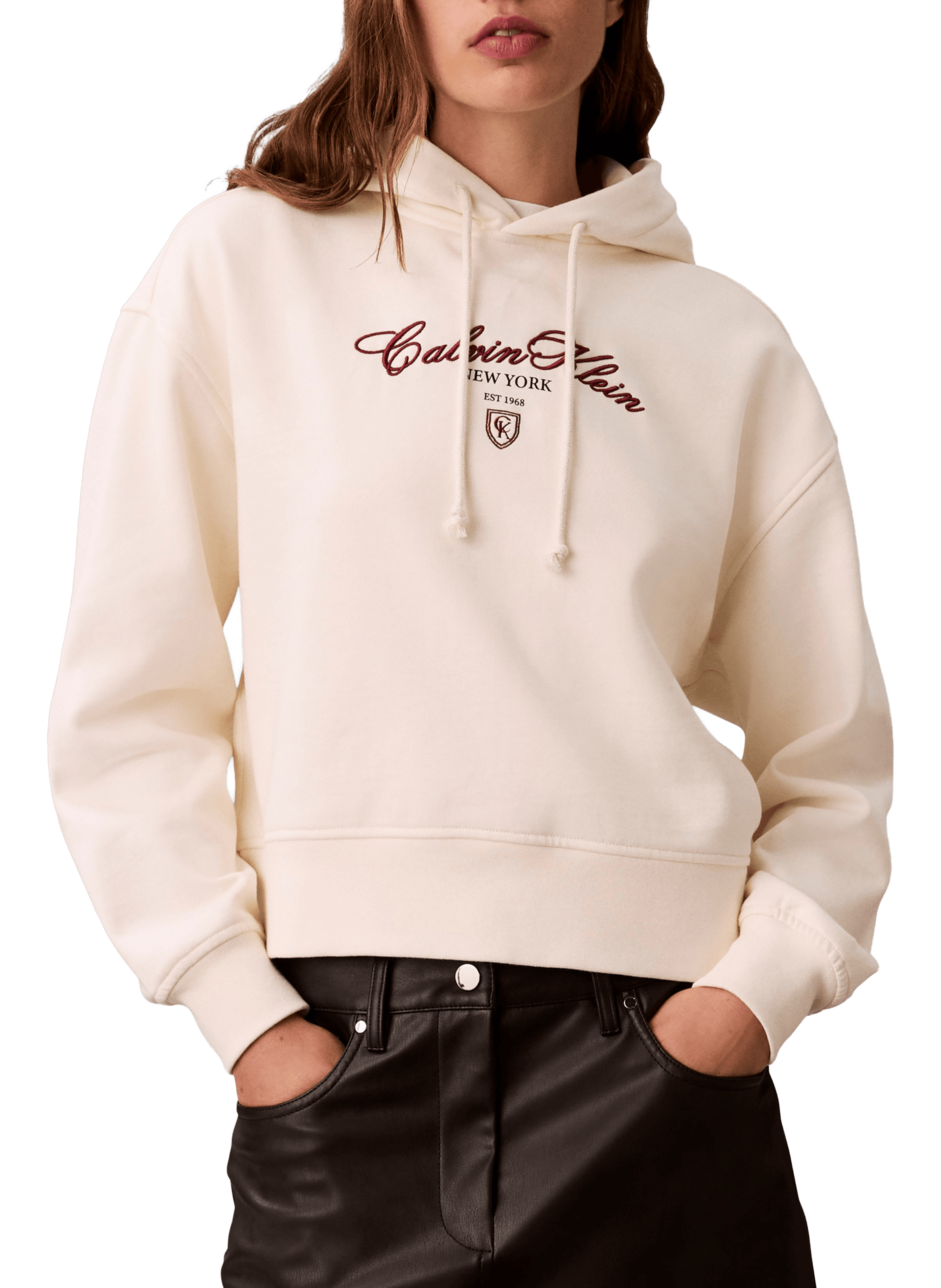 Sweat court brodé en coton mélangé CALVIN KLEIN Beige