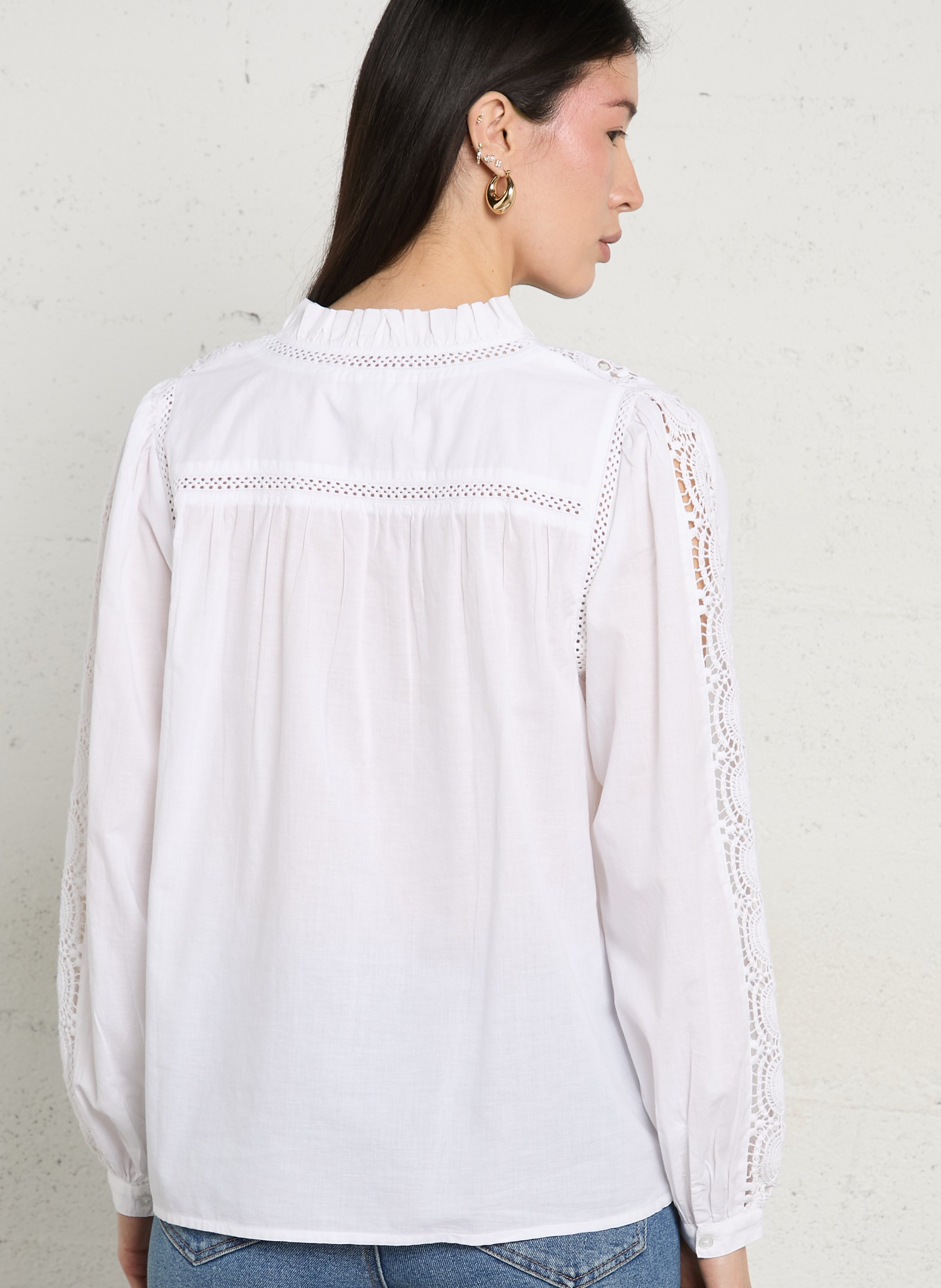 Chemisier col v à broderies ajourées daisy MAISON 123 Blanc