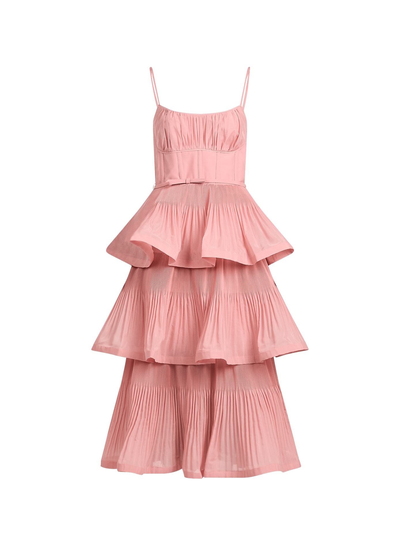 Robe midi plissée à volants ZIMMERMANN Rose