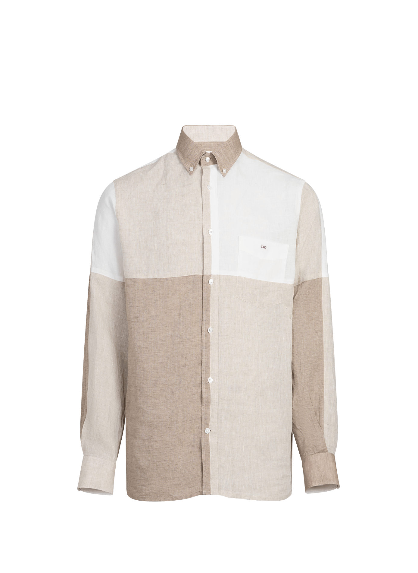 Patchwork shirt with American collar in linen EDEN PARK Beige