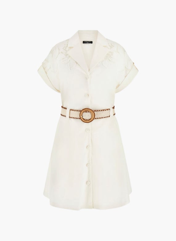 Floral lace shirt dress with cotton belt Beige Guess - Women | Printemps Floral lace shirt dress with cotton belt Beige Guess - Women | Printemps