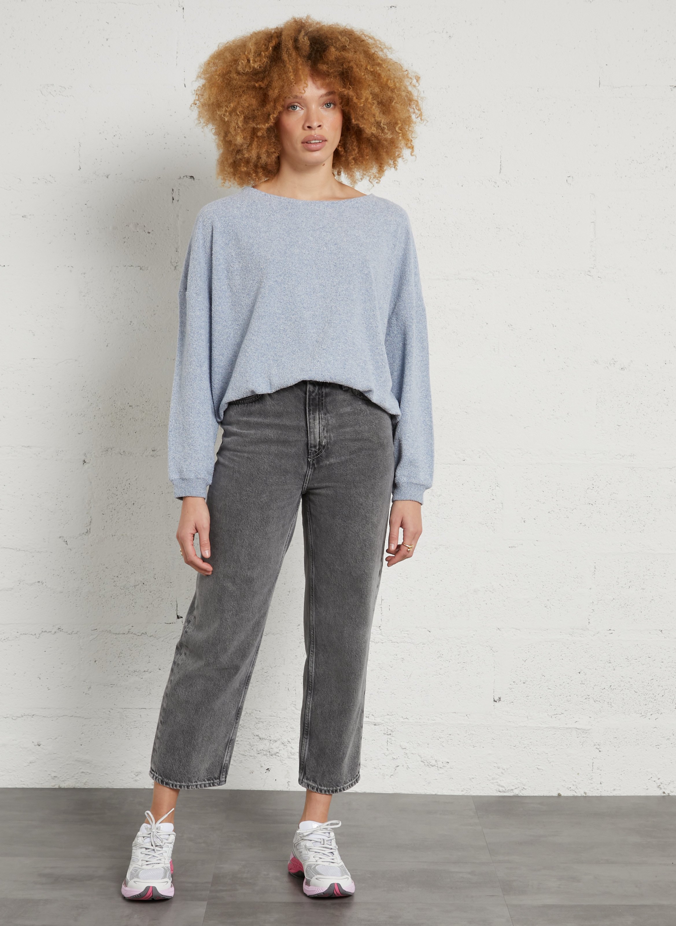 Sweat col bateau droit uni cluway AMERICAN VINTAGE Bleu