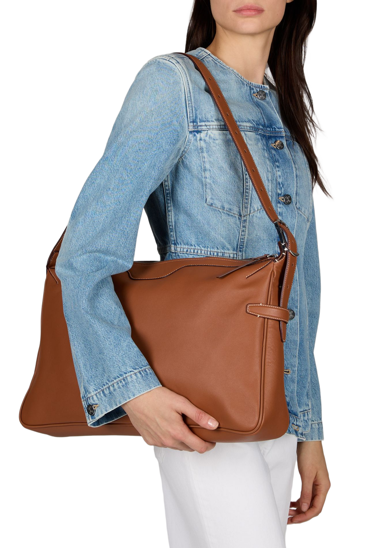 Leather baguette bag BONASTRE Brown