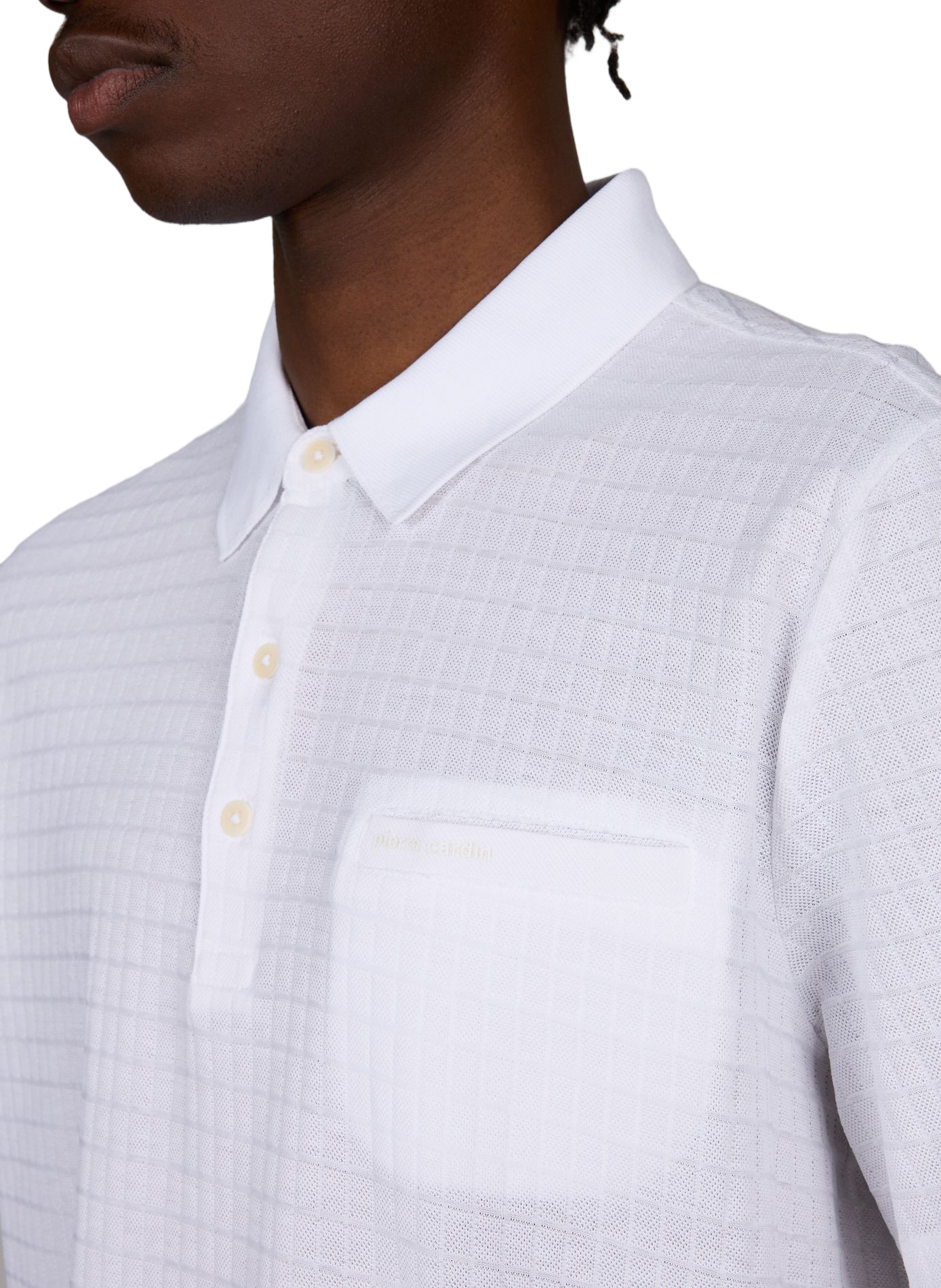 Polo à motif carreau en maille de coton PIERRE CARDIN Blanc