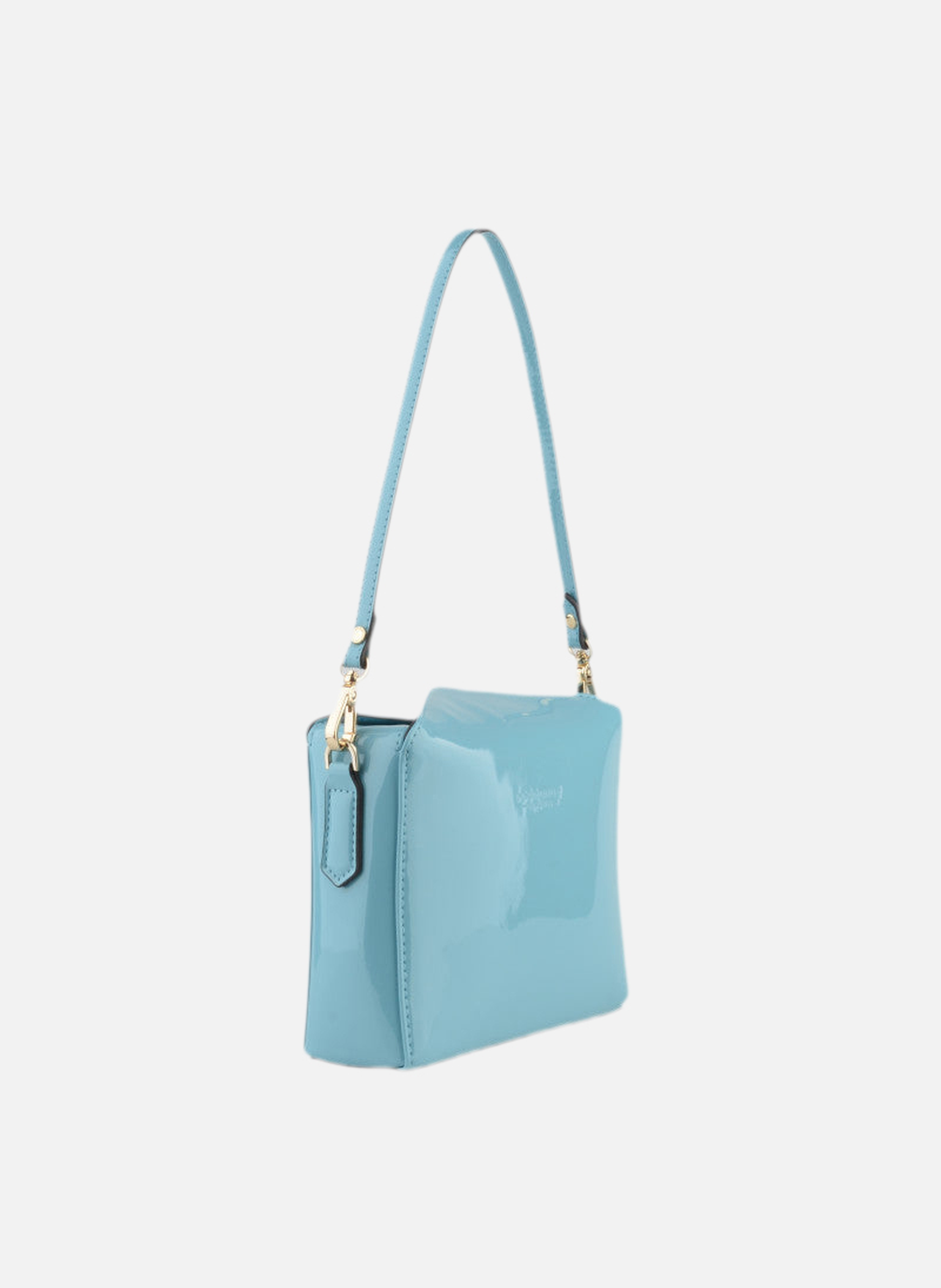 Cassetta vernis | sac porté épaule en cuir de vachette | Bleu POURCHET Femme