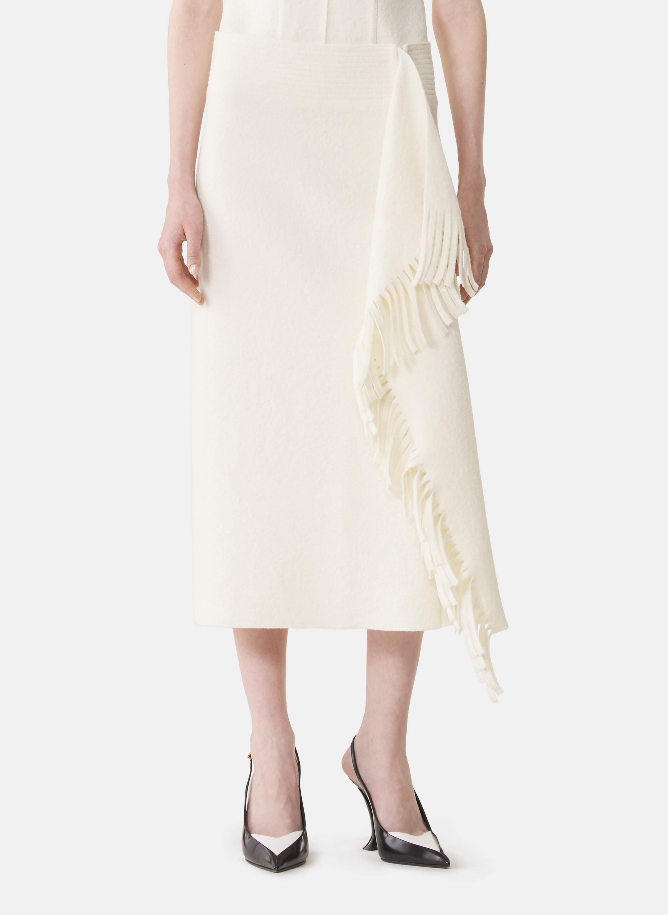 Jupe à franges en maille de coton LANVIN Blanc