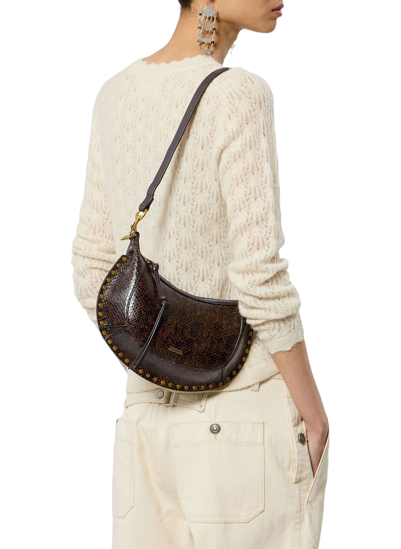 Oskan Moon bag in python-effect grained leather ISABEL MARANT Brown