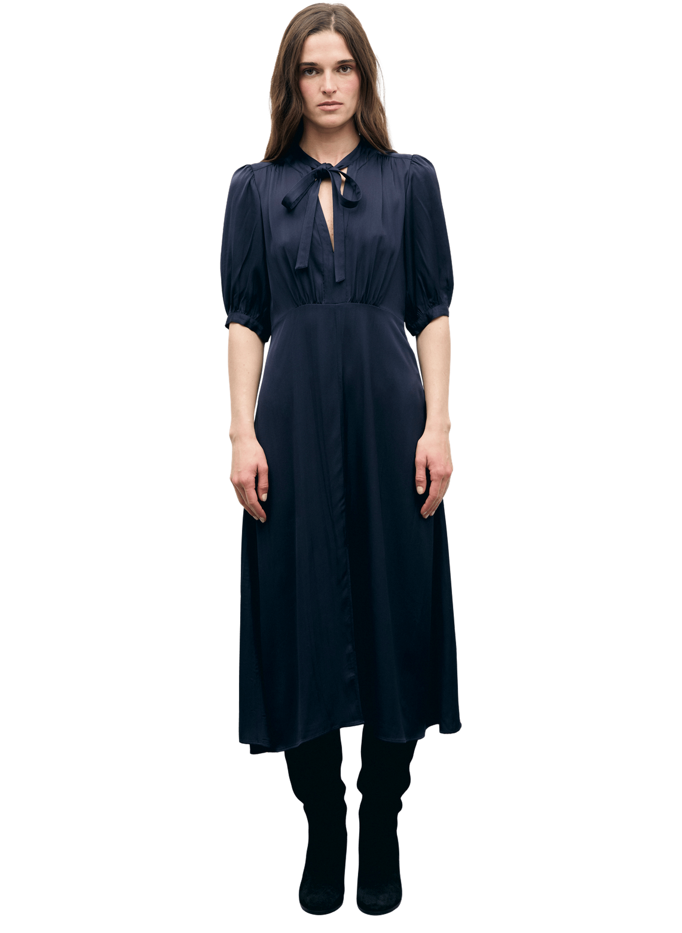Robe midi cintrée en satin - chani GERARD DAREL Bleu