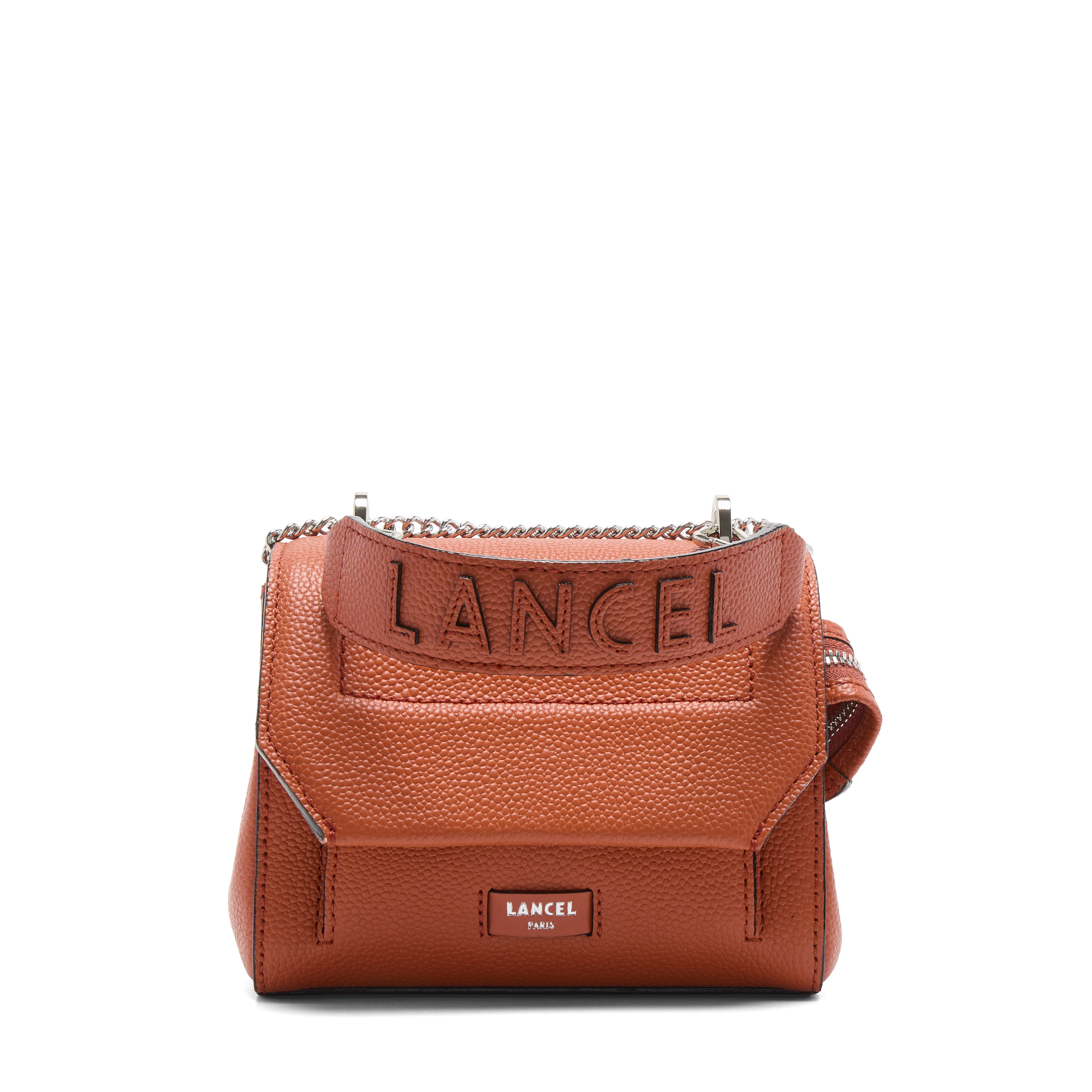 Klep tas s - ninon door Lancel, kalfsleer met korrel en glad, oranje, metalen afwerking, klep met metalen sluiting. LANCEL Oranje