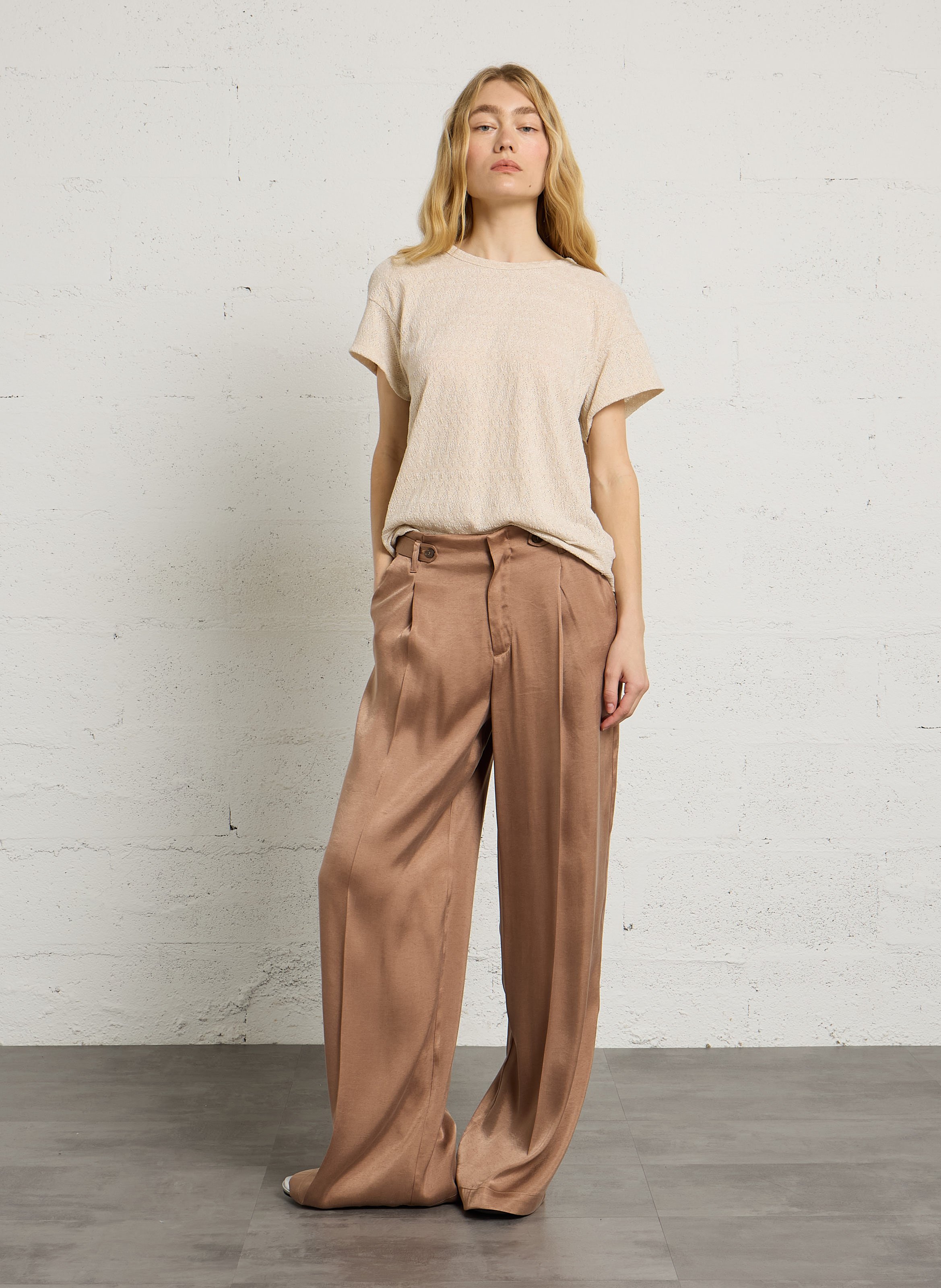 Pantalon large satiné IKKS Marron