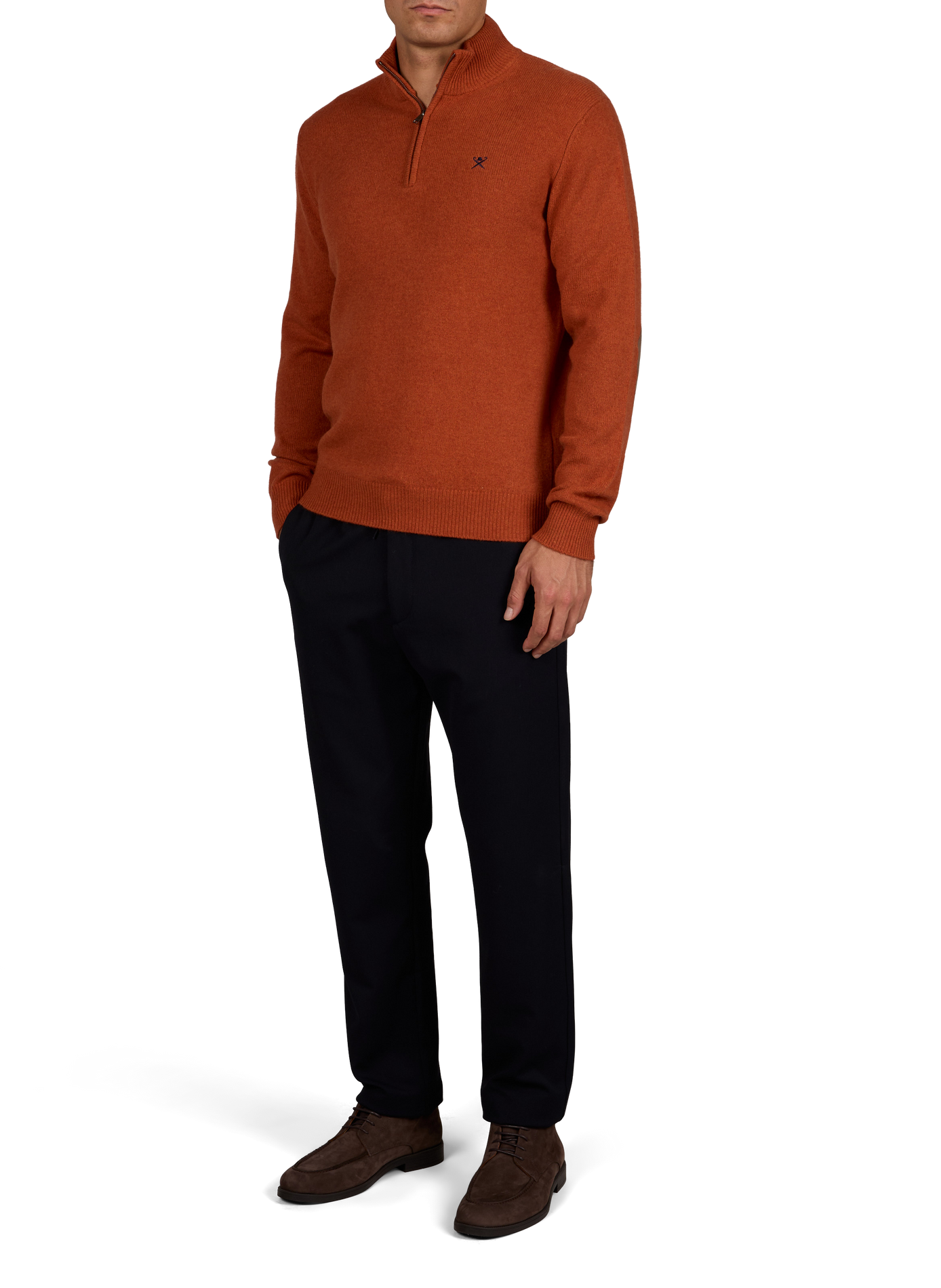 Straight-fit zip-up high-neck wool jumper HACKETT Orange