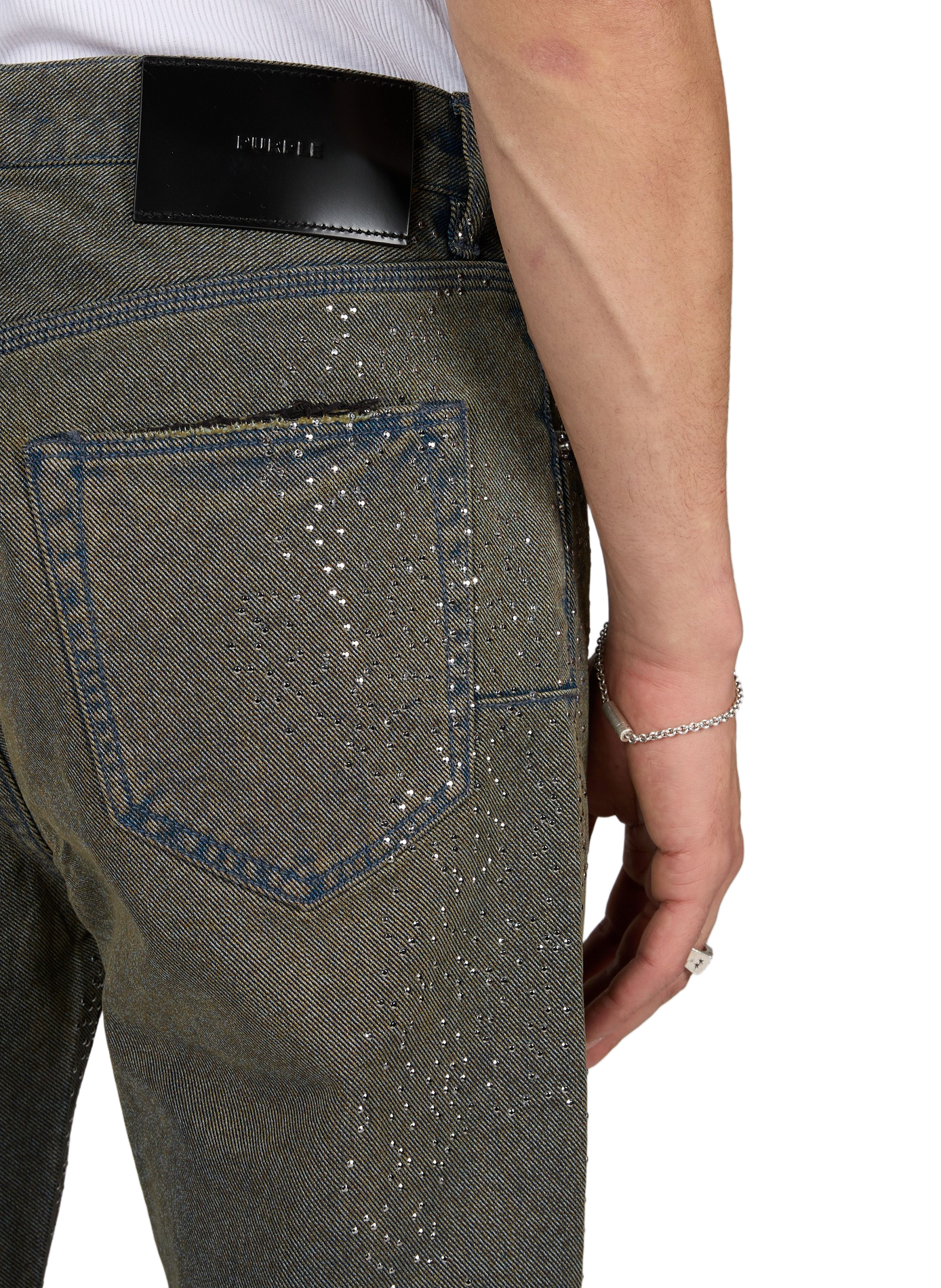 Gerade geschnittene, verwaschene Jeans mit Strasssteinen PURPLE BRAND Blau
