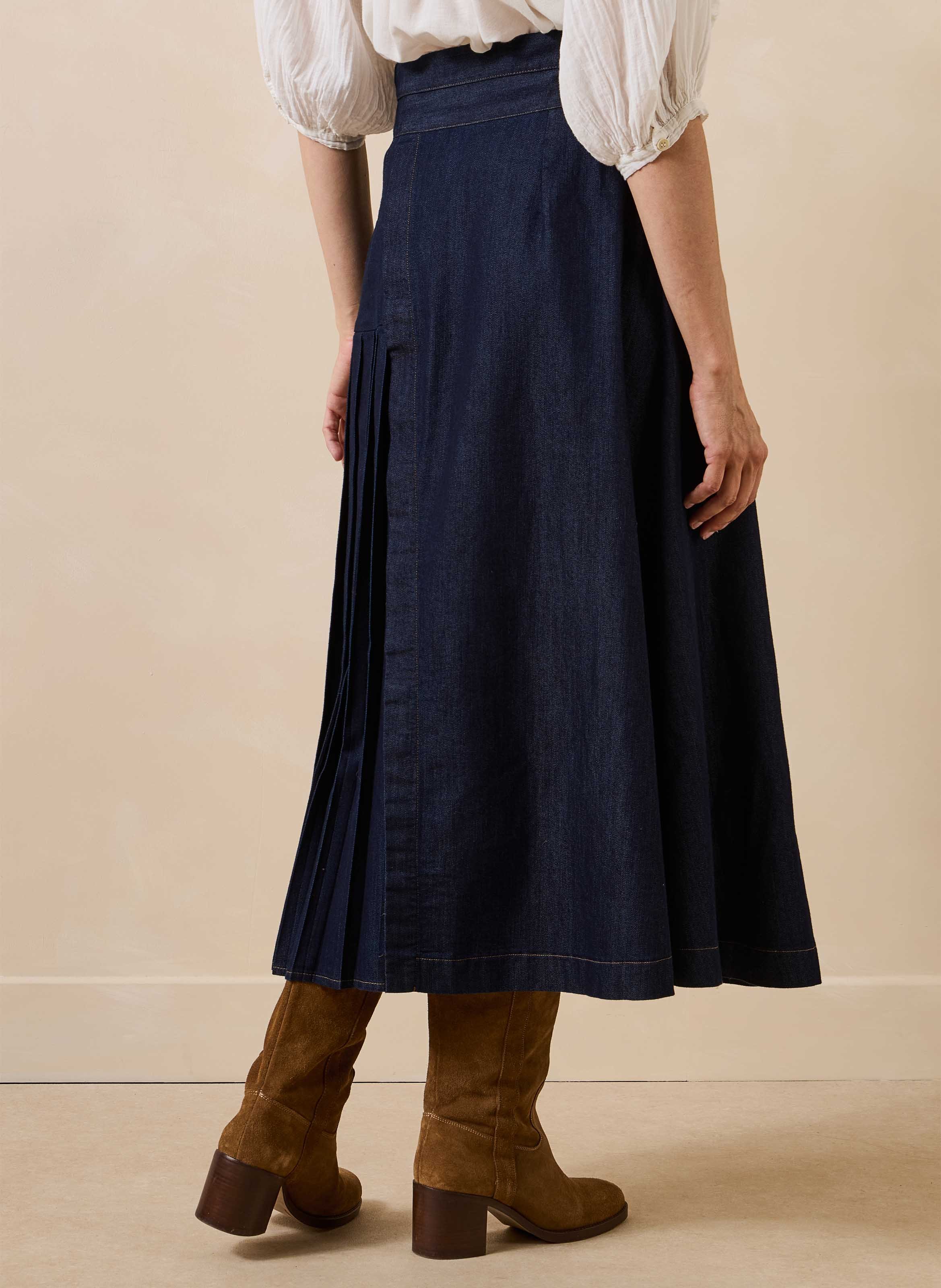 Midi-overslagrok van katoenmixdenim LA FEE MARABOUTEE Blauw