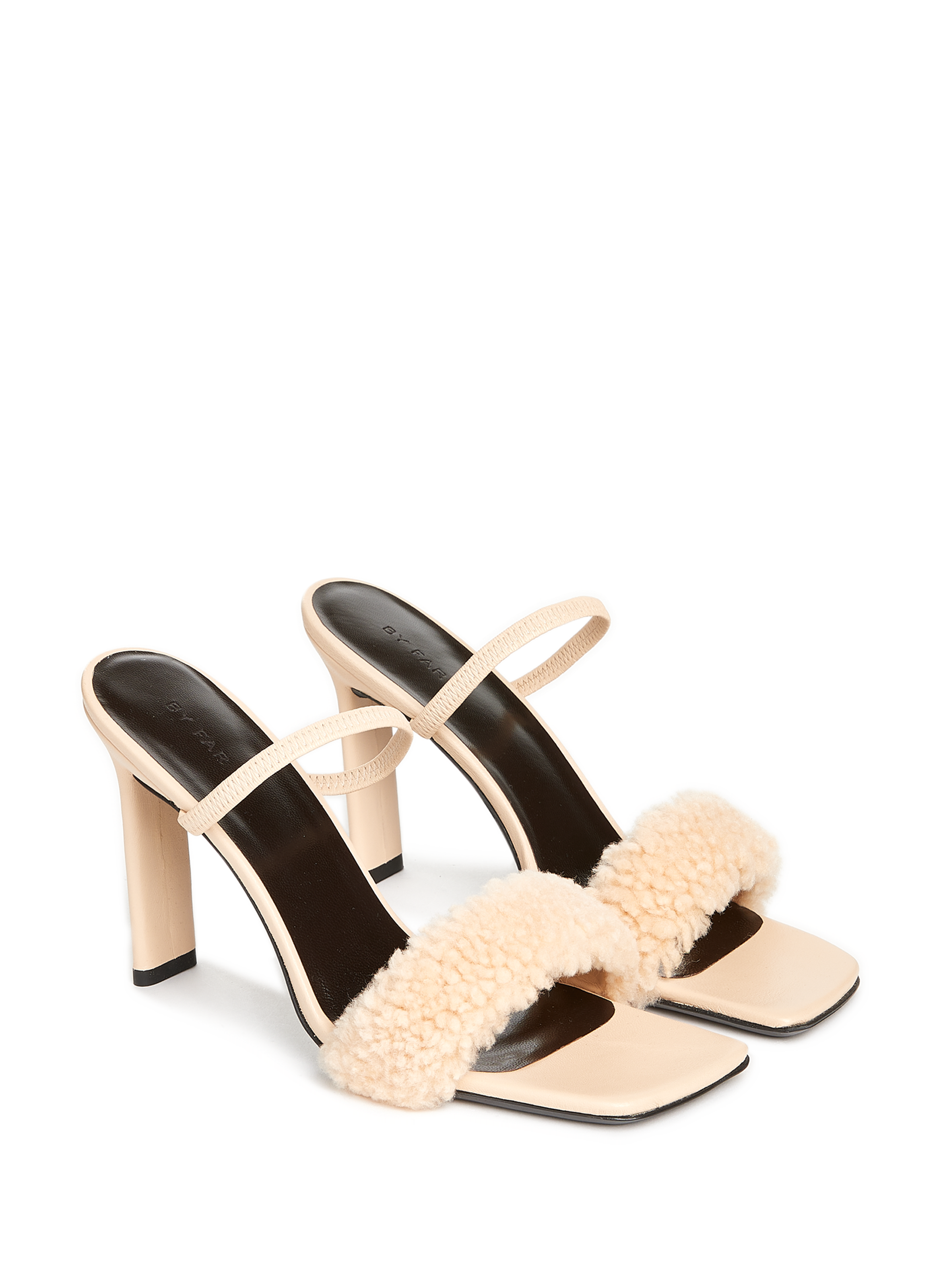 Mules à talons avec détail en laine BY FAR Beige