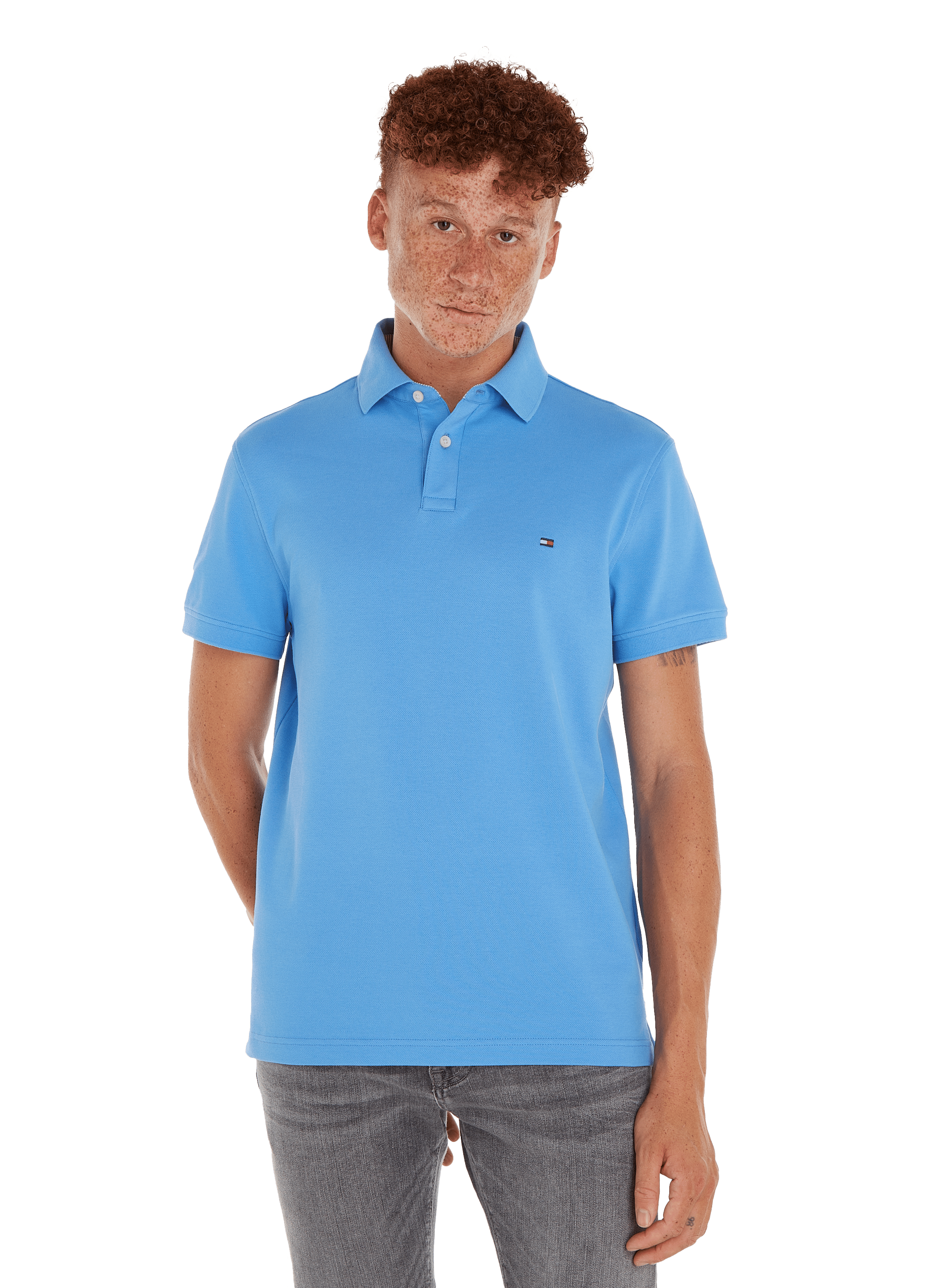 Straight-fit cotton piqué shirt TOMMY HILFIGER Blue