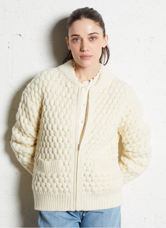 Gilet zippé maille épaisse en laine mélangée sulimane Beige by MAISON 123 MAISON 123 Gilet zippé maille épaisse en laine mélangée sulimane Beige