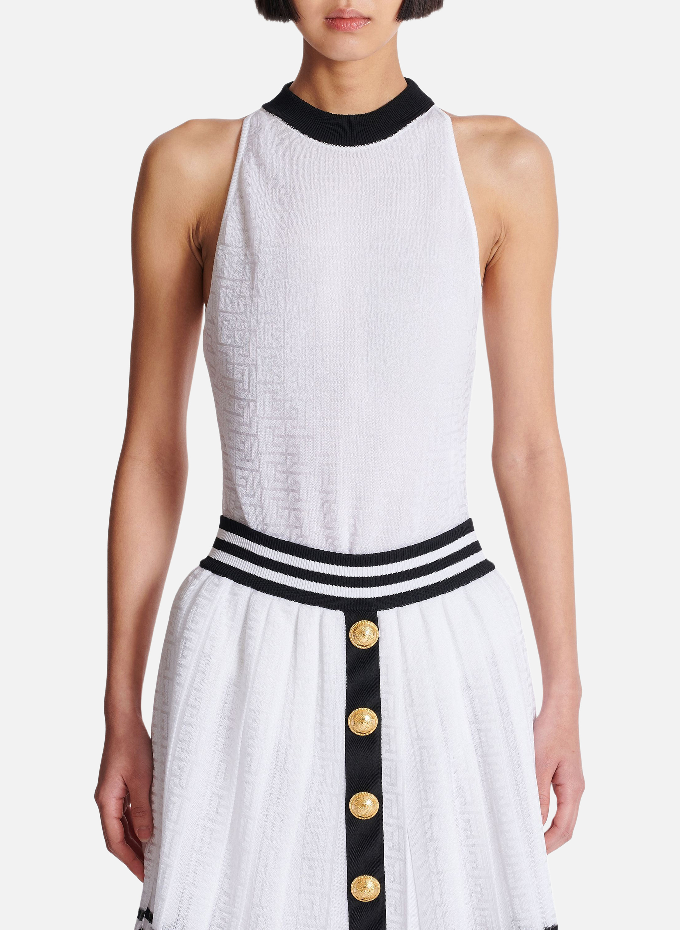 Body bicolore en maille monogrammée BALMAIN Blanc