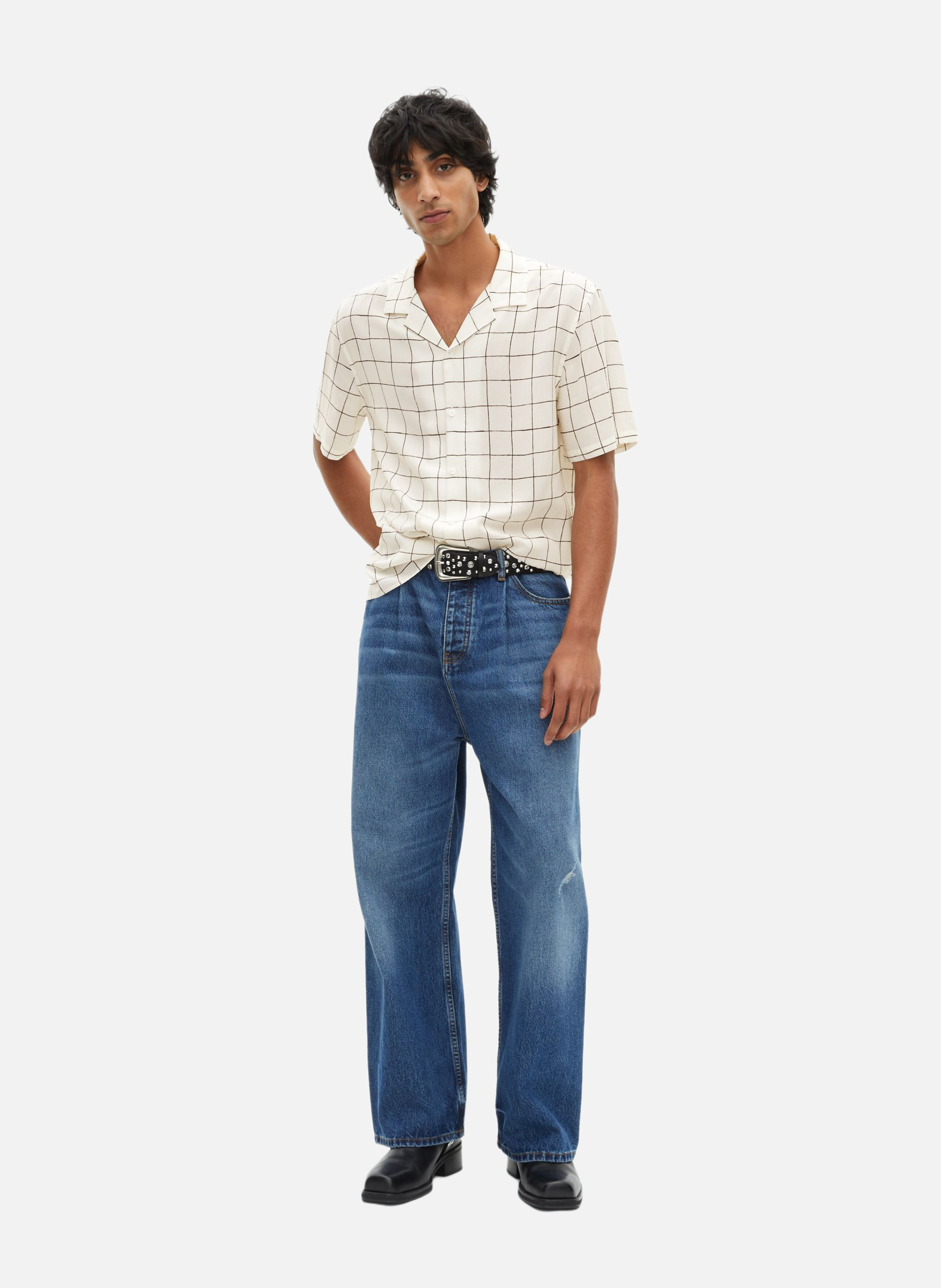 Chemise manches courtes à carreaux THE KOOPLES Blanc