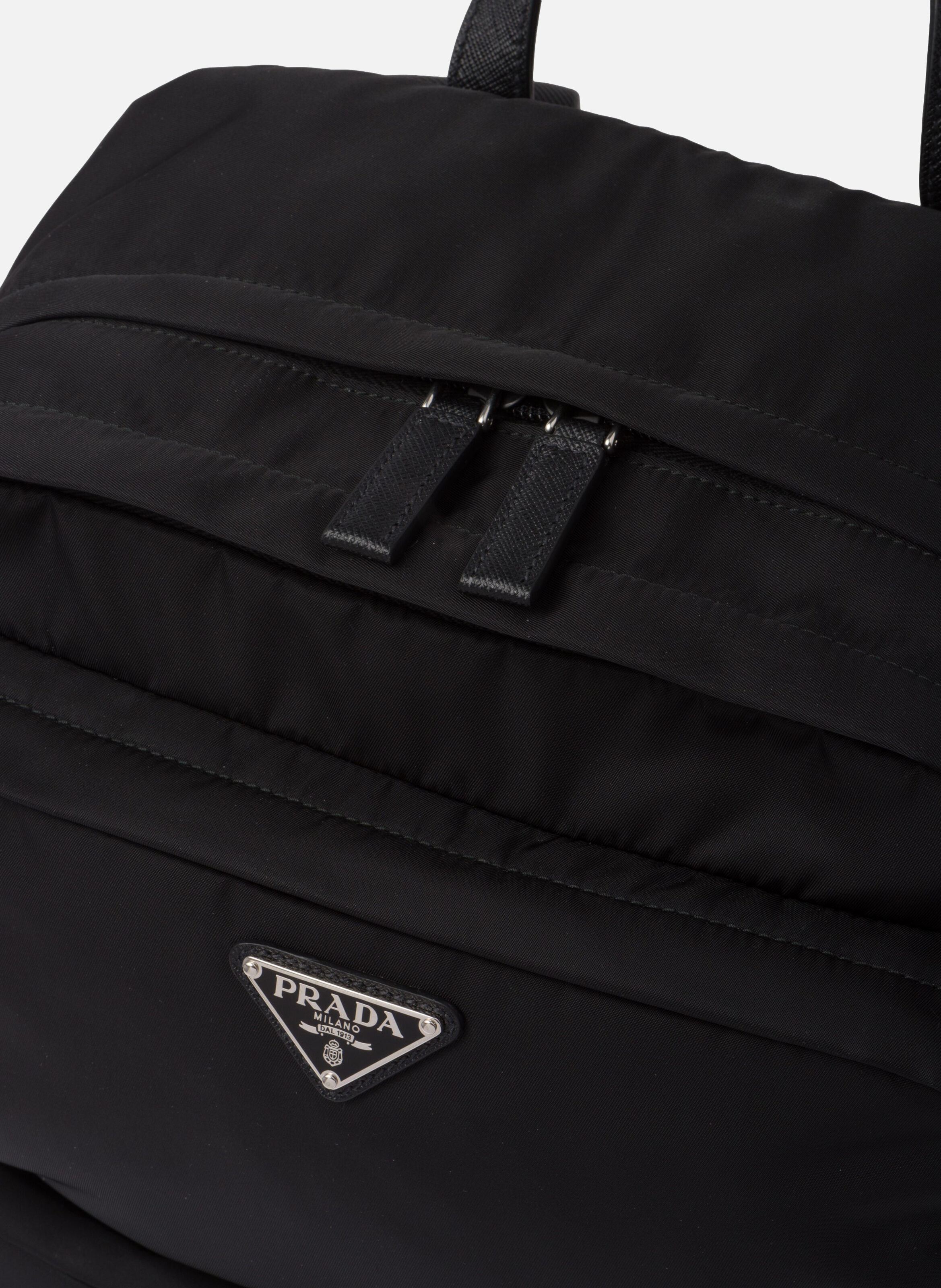 Sac à dos en re-nylon et cuir saffiano PRADA Noir