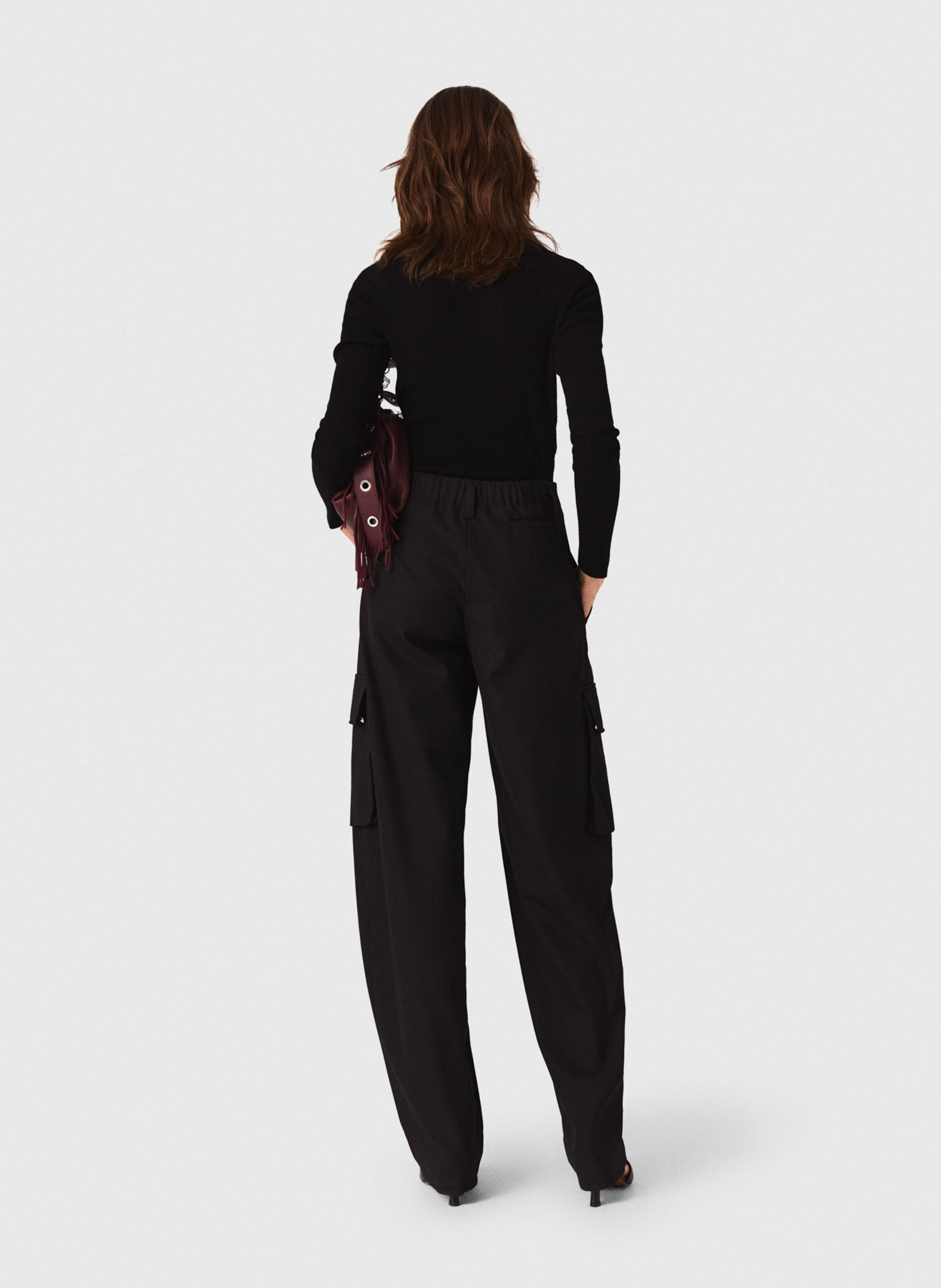 Pull col montant en laine mélangée Noir