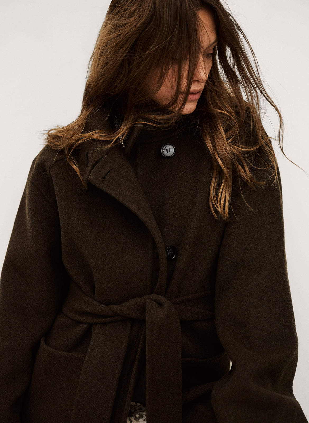 Manteau col montant en laine lourthney BA&SH Kaki