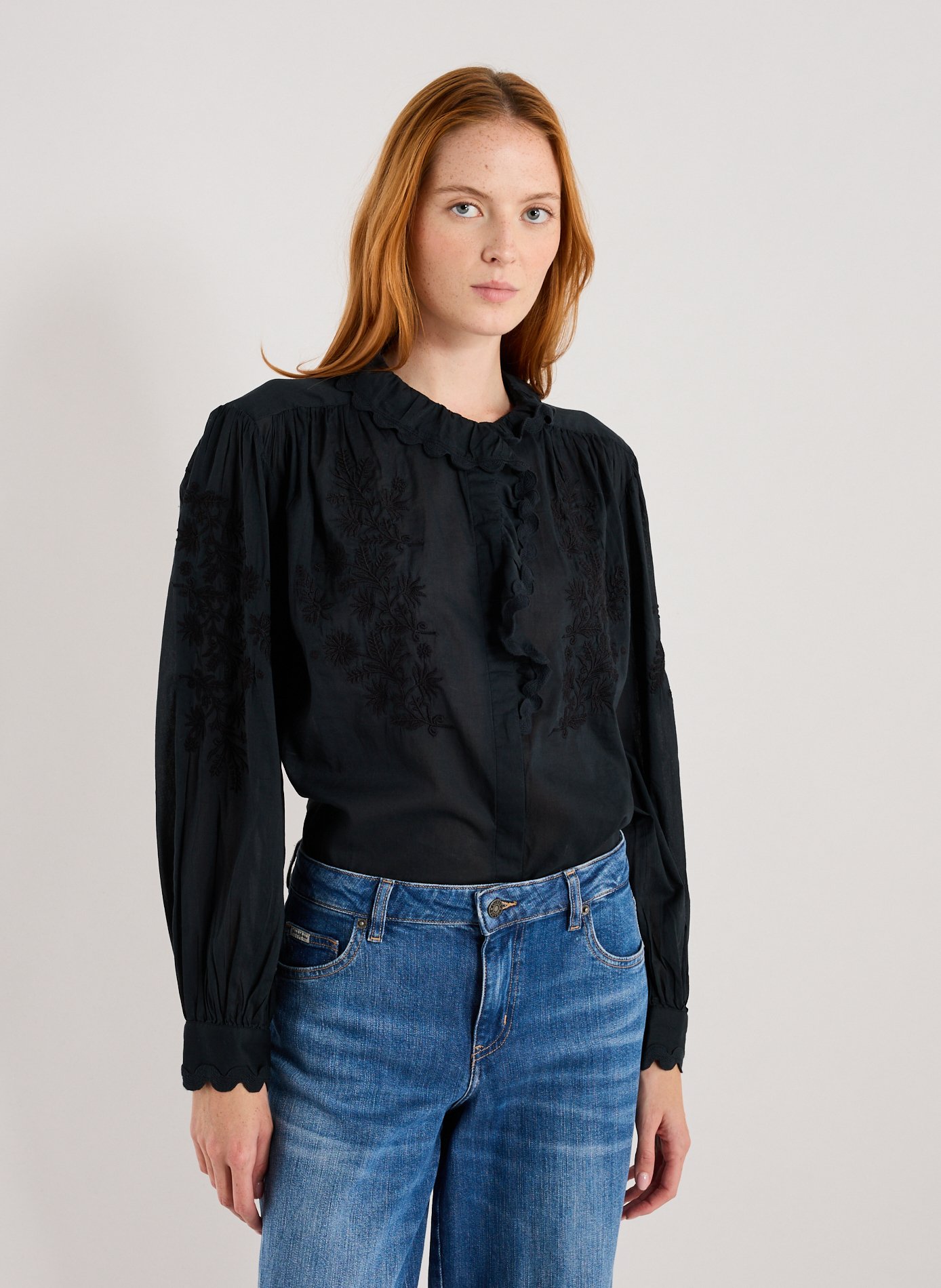 LOUISE MISHA Chemise ample brodée en coton Noir