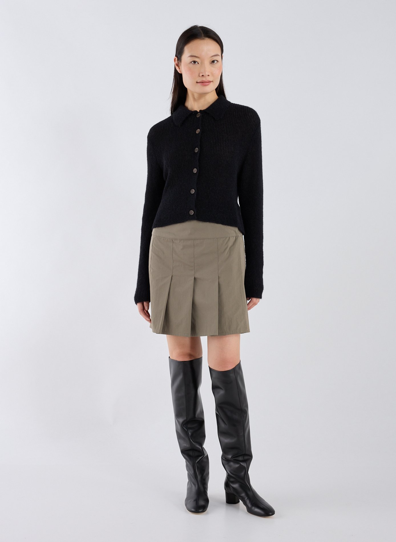 Jupe courte plissée en coton mélangé OUR LEGACY Kaki