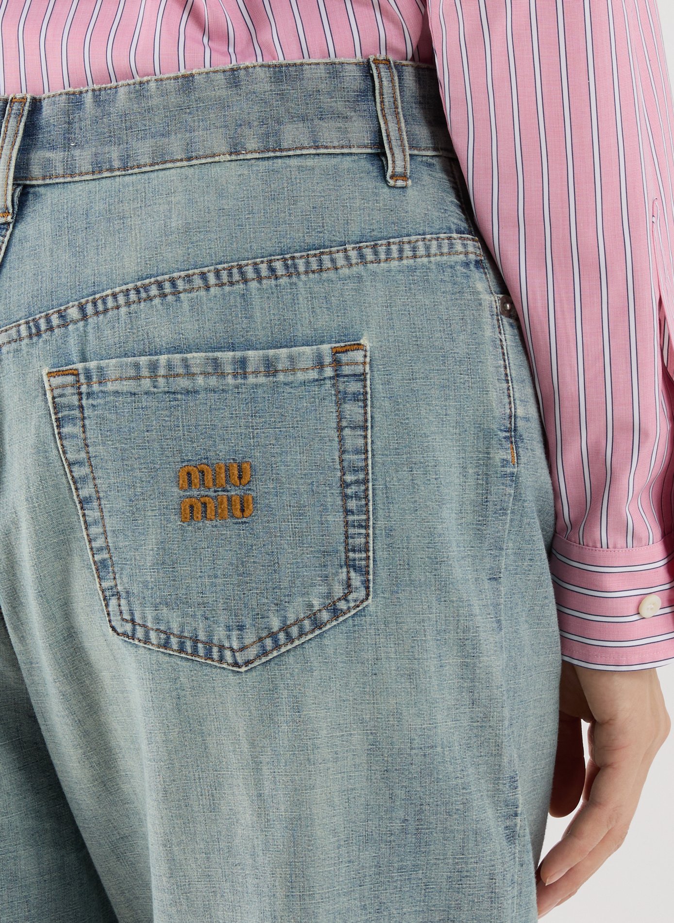 Straight and wide cotton jeans MIU MIU Blue