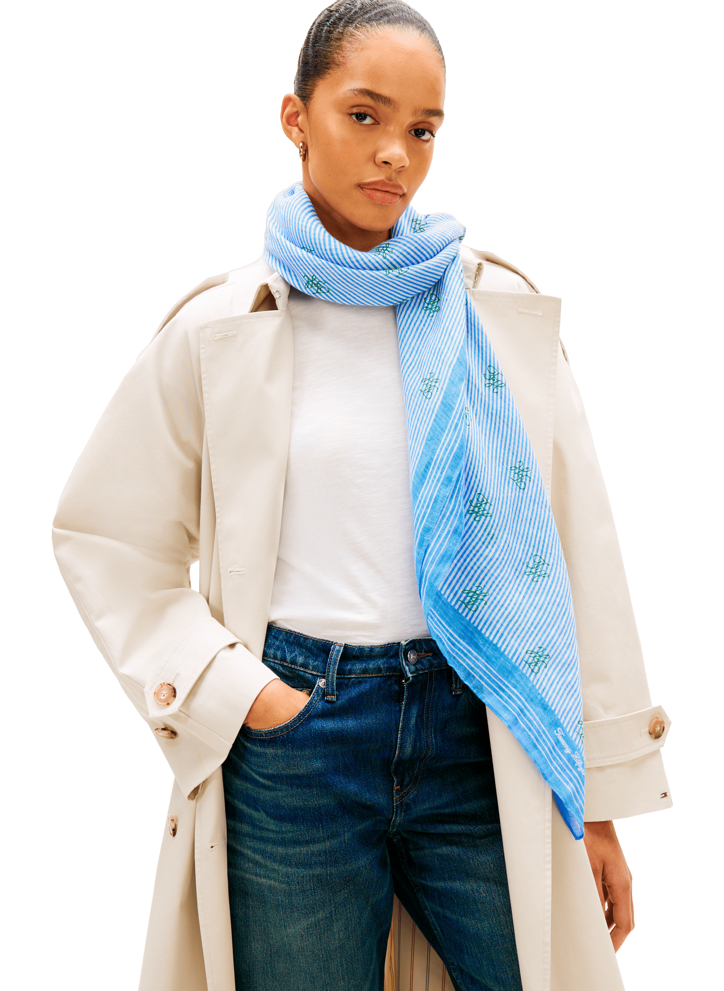 Embroidered linen scarf TOMMY HILFIGER Blue