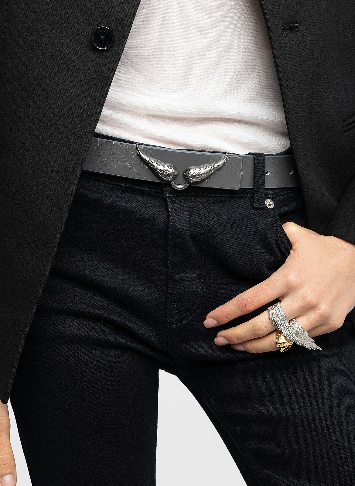 Ceinture réversible en cuir rock ZADIG&VOLTAIRE Gris