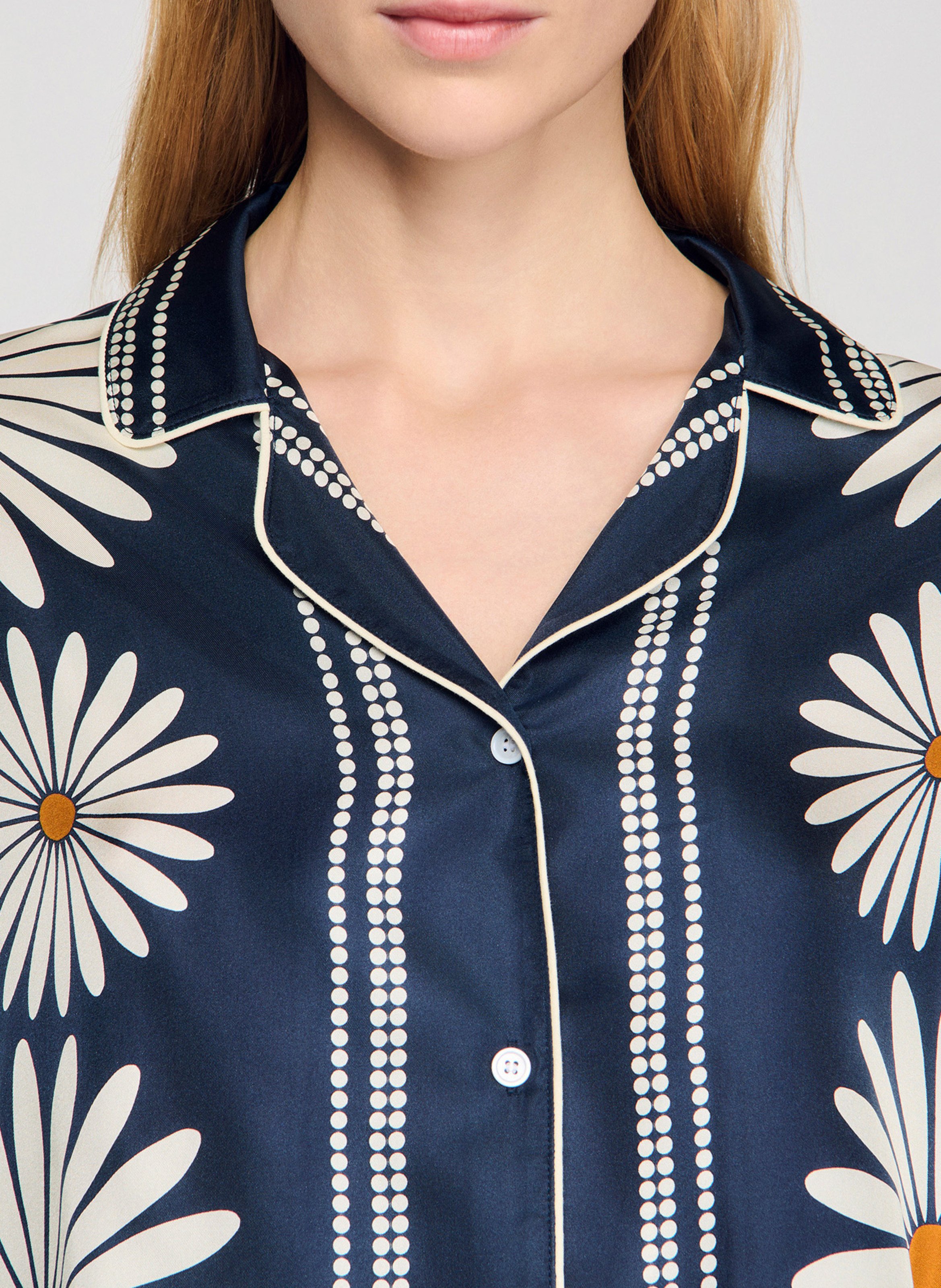 Chemise oversize col tailleur en soie imprimée SANDRO Bleu