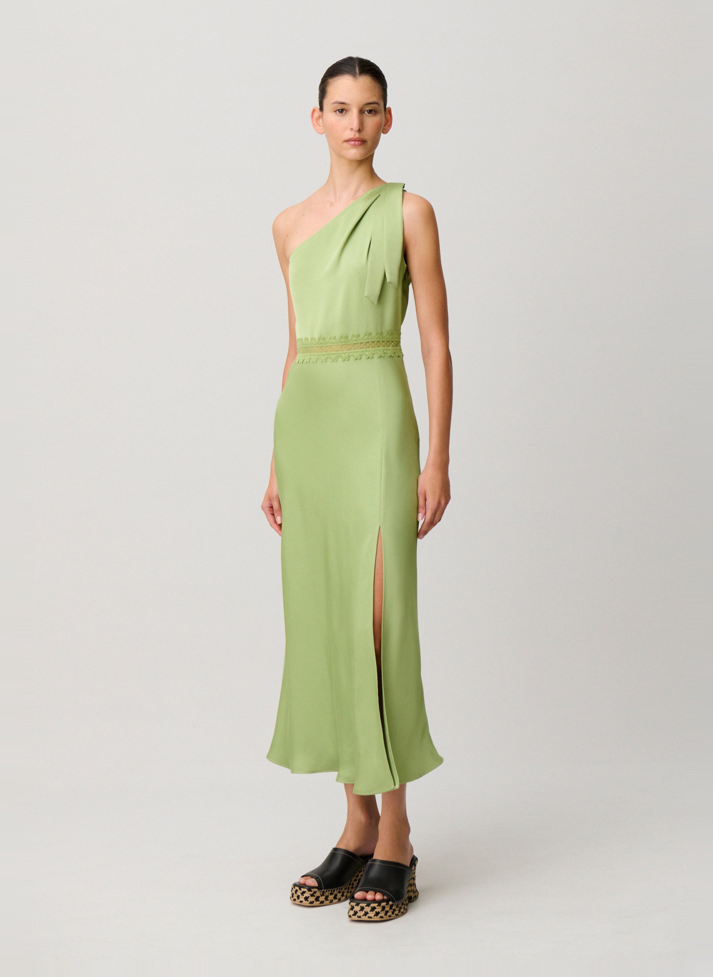 Robe longue à col asymétrique unie CLAUDIE PIERLOT Vert