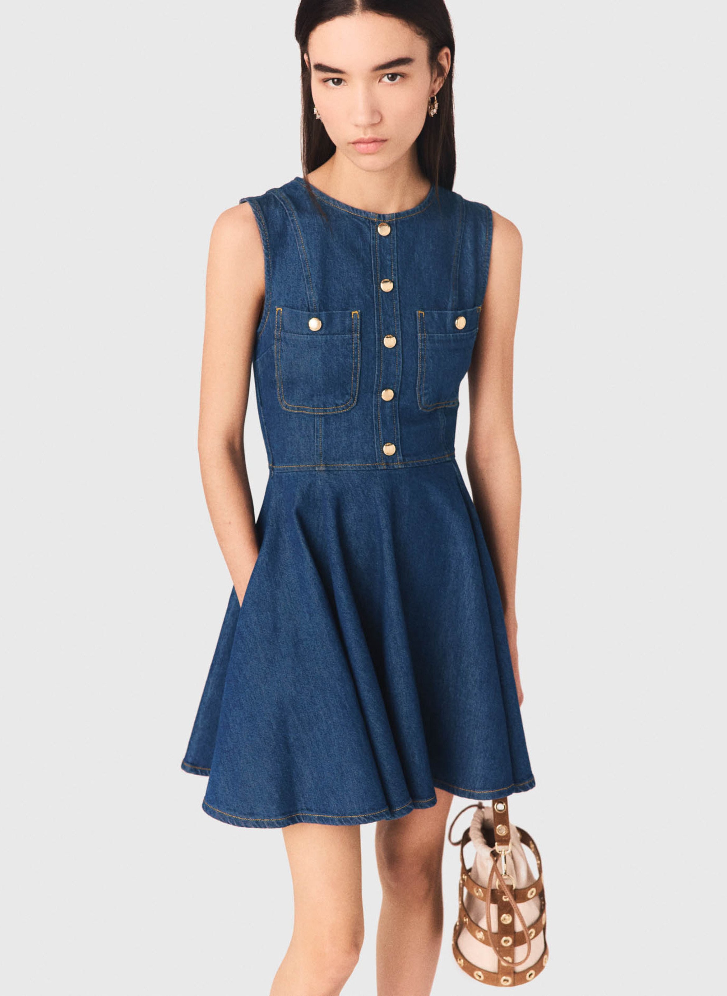 Robe courte sans manches en denim MAJE Bleu