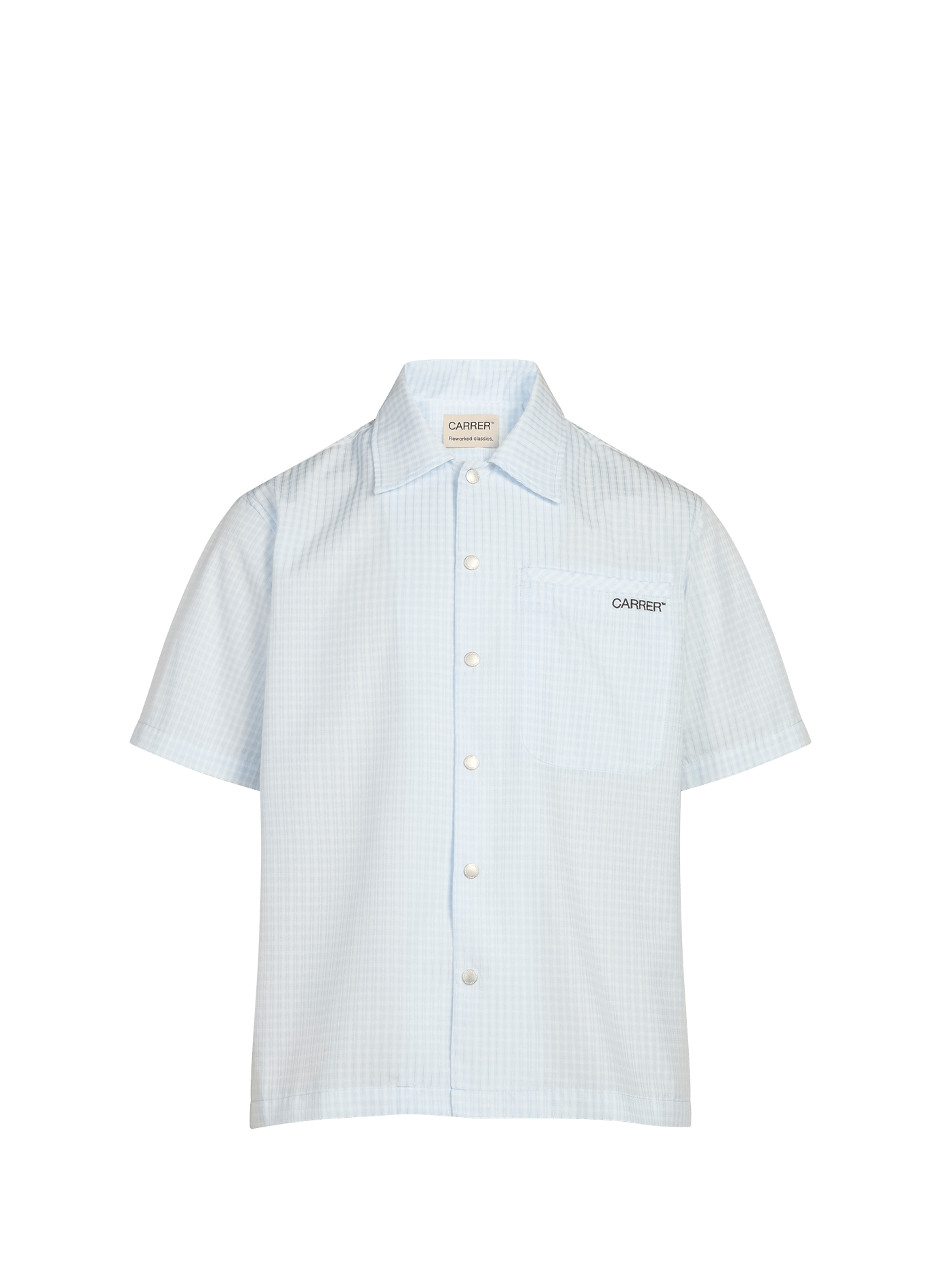 Chemise manches courtes à carreaux en coton et lin mélangés CARRER Bleu